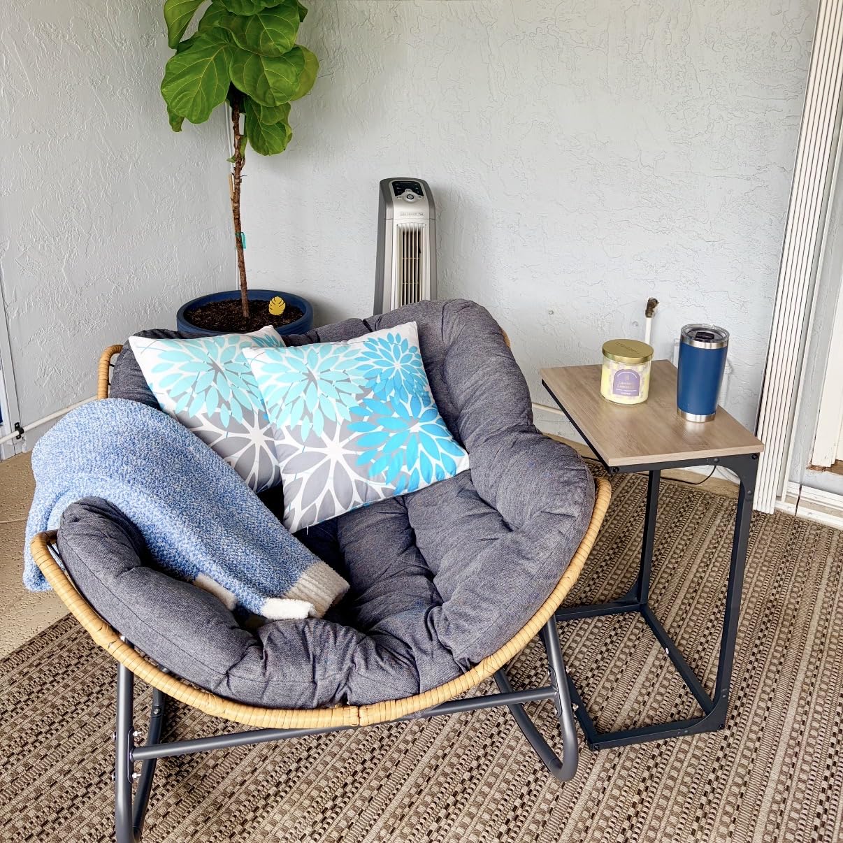SWITTE Outdoor Rocking Chair, Oversized Patio Papasan Rocker, Comfy Wicker Reading Lounge, Indoor Bed-Like Egg Chair for Bedroom, Balcony, Porch, Garden, Dark Grey customer photo 1