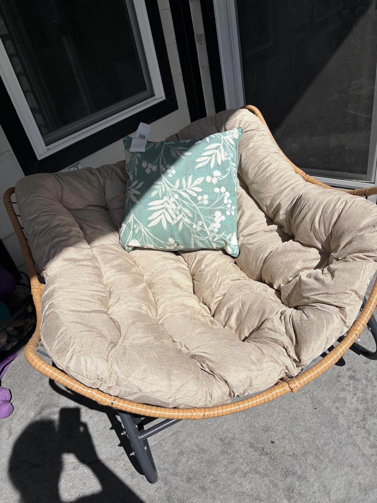 SWITTE Outdoor Rocking Chair, Oversized Patio Papasan Rocker, Comfy Wicker Reading Lounge, Indoor Bed-Like Egg Chair for Bedroom, Balcony, Porch, Garden, Dark Grey customer photo 2