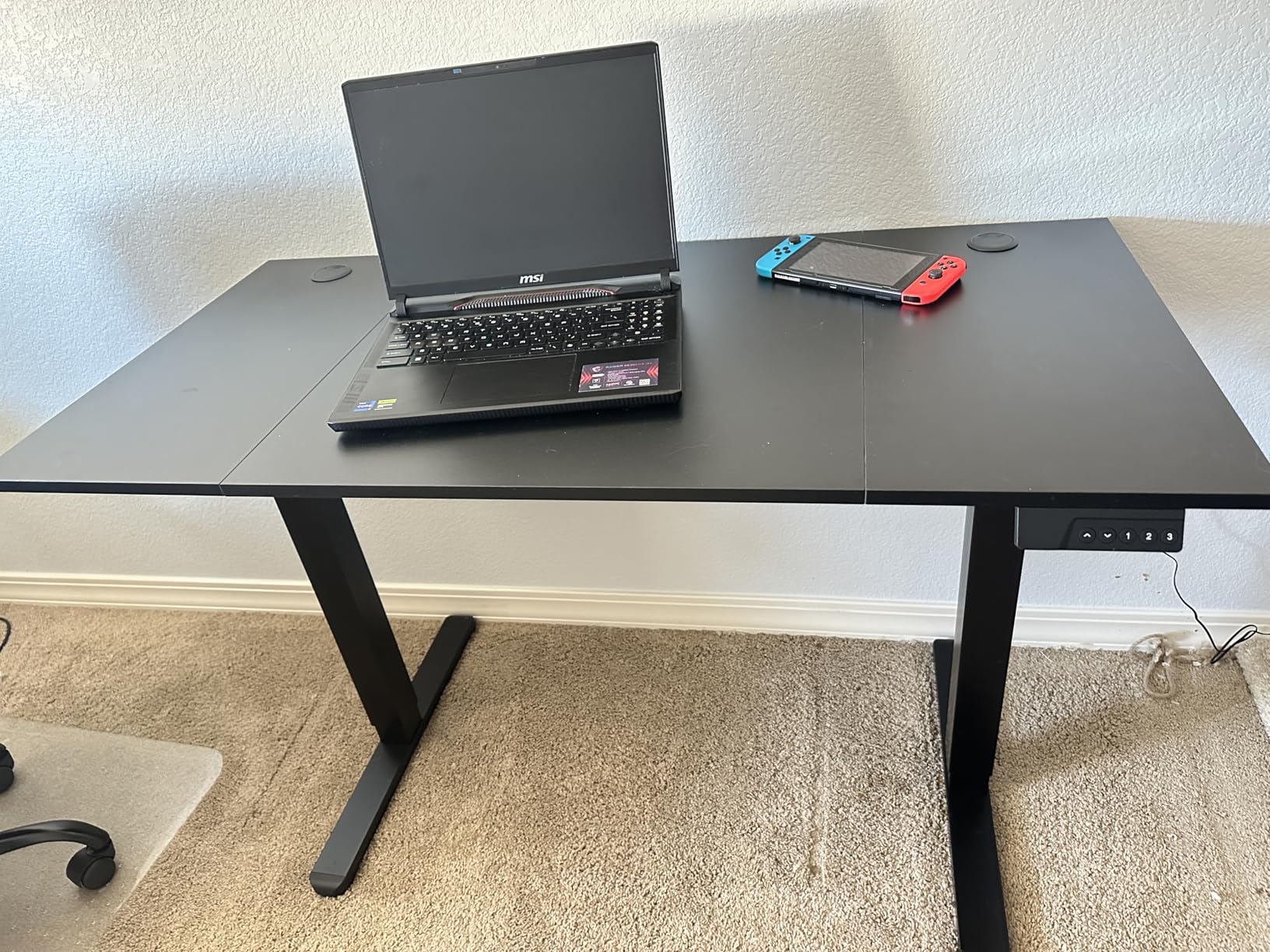 Claiks Electric Standing Desk, Adjustable Height Stand up Desk, 24x48 Inches Sit Stand Home Office Desk with Splice Board, Black Frame/Rustic Brown Top customer photo 1