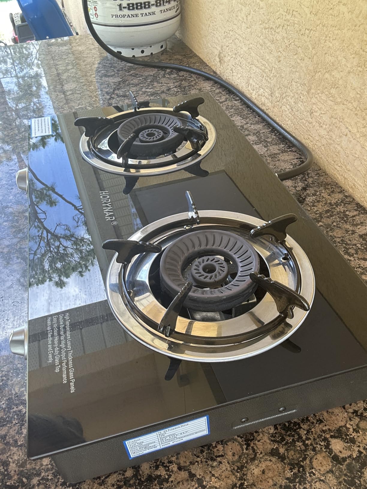Horynar Propane Stove 2 Burner Gas Stove Auto Ignition 26000 BTU Tempered Glass Propane Burner LPG with CSA Hose for Outdoor Cooking, Emergency customer photo 1