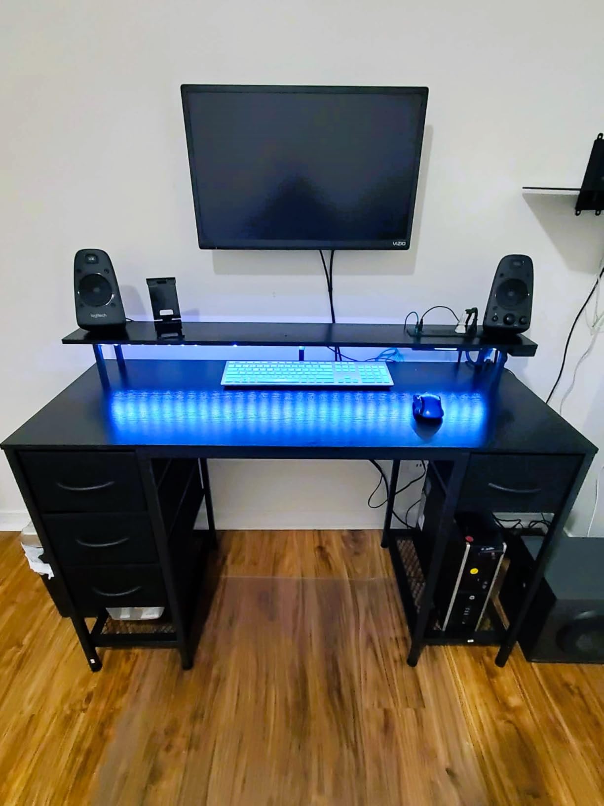 Huuger 47 inch Computer Desk with 4 Drawers, Gaming Desk with LED Lights & Power Outlets, Home Office Desk with Large Storage Space for Bedroom, Work from Home, Black customer photo 1