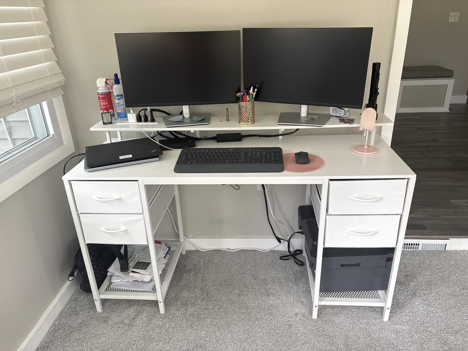 Huuger 47 inch Computer Desk with 4 Drawers, Gaming Desk with LED Lights & Power Outlets, Home Office Desk with Large Storage Space for Bedroom, Work from Home, Black customer photo 2