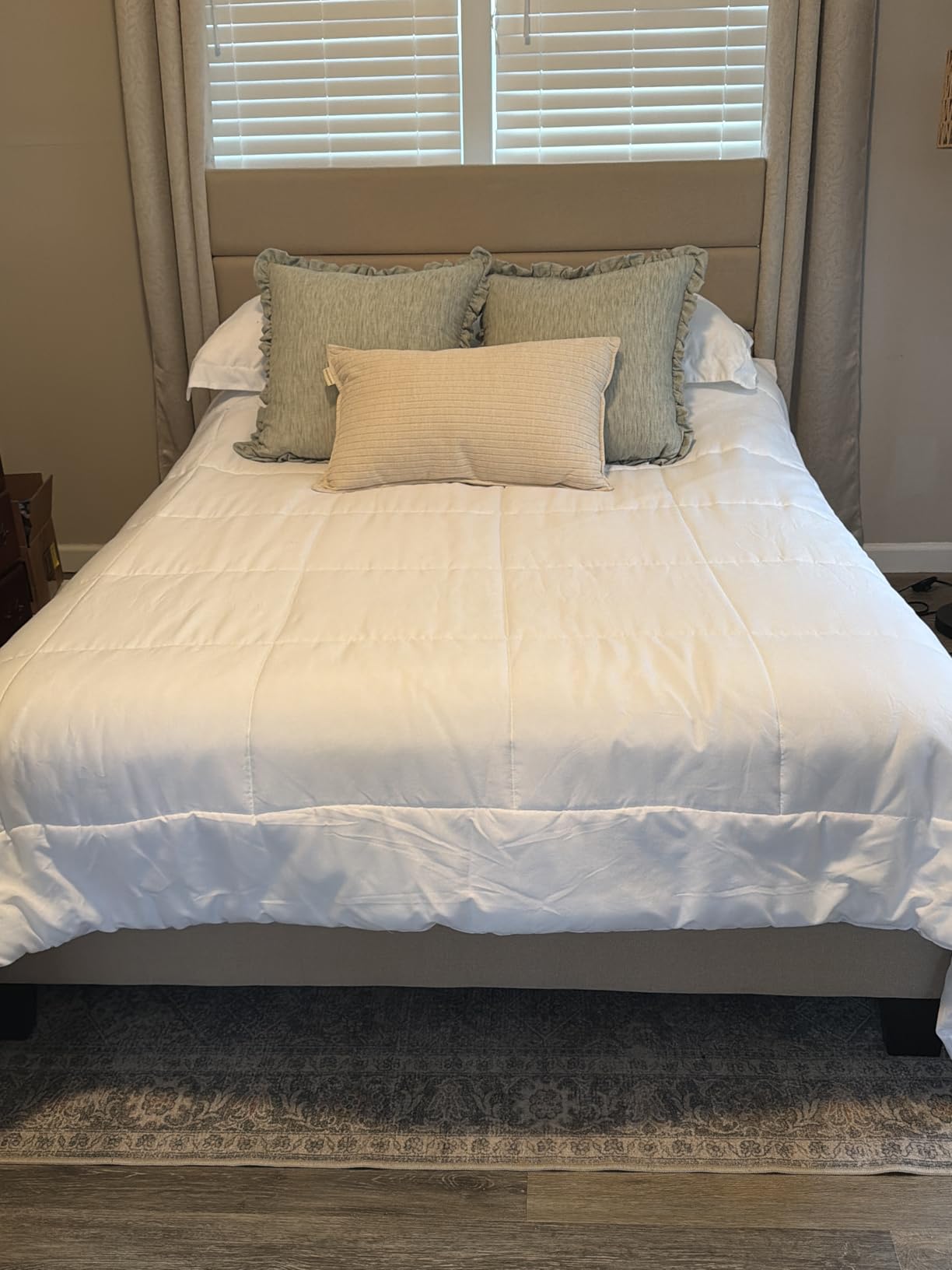 Allewie King Size Platform Bed Frame with Fabric Upholstered Headboard and Wooden Slats Support, Fully Upholstered Mattress Foundation/No Box Spring Needed/Easy Assembly, Beige customer photo 2