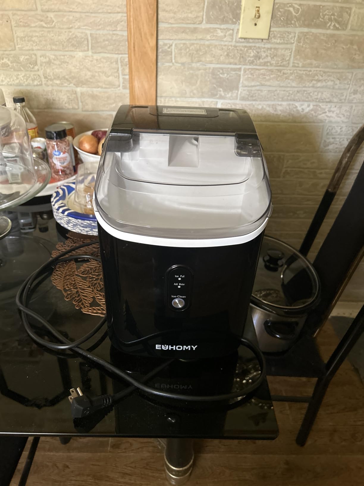 EUHOMY Nugget Ice Maker Countertop with Handle, Ready in 6 Mins, 34lbs Per Day, Removable Top Cover, Auto-Cleaning, Portable Sonic Ice Maker with Basket and Scoop, for Home/Party/RV/Camping (Black) customer photo 2