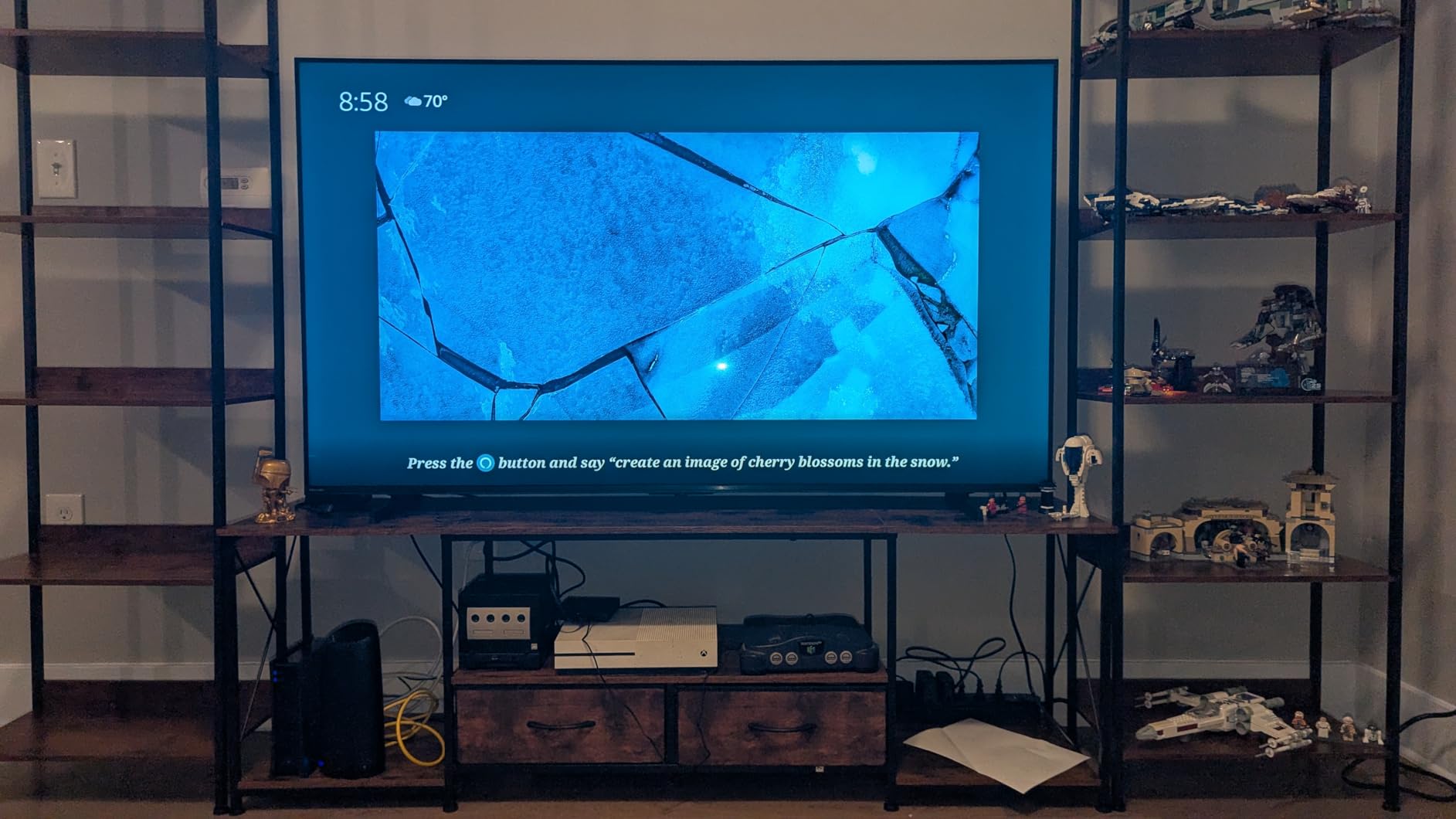 GYIIYUO TV Stand with Fabric Drawers for 65 70 75 Inches TV - Entertainment Center and Industrial TV Console Table with Open Storage Shelves for Living Room, Bedroom - 63