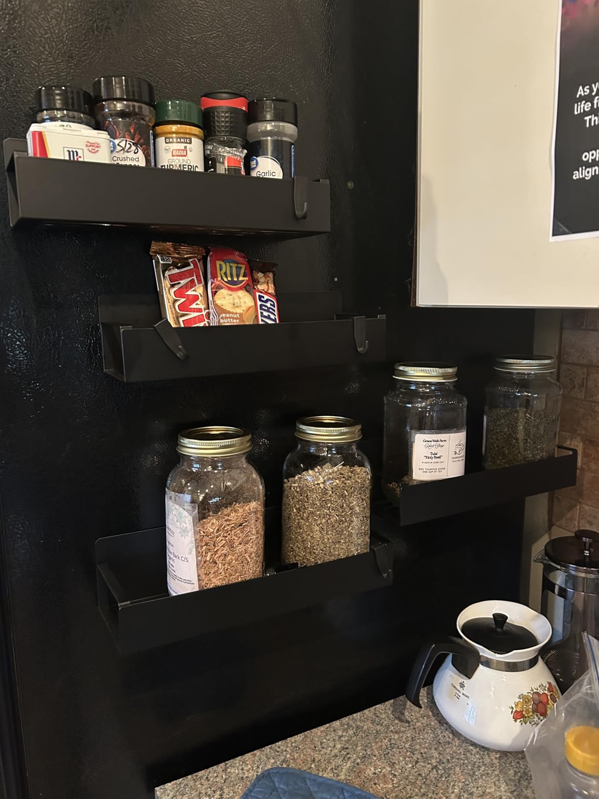 Metal 4 Pack Magnetic Spice Storage Rack Organizer for Refrigerator and Oven, Black Fridge Organizers and Storage customer photo 2