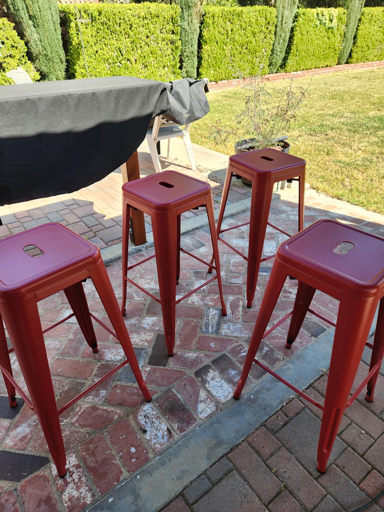 Furmax 30 Inch Metal Bar Stools Set of 4, Counter Height Backless Stools, Industrial Bar Chairs Patio Stool Stackable Backless Stool for Kitchen/Dining Room/Bistro/Patio Indoor Outdoor (Dark Black) customer photo 1