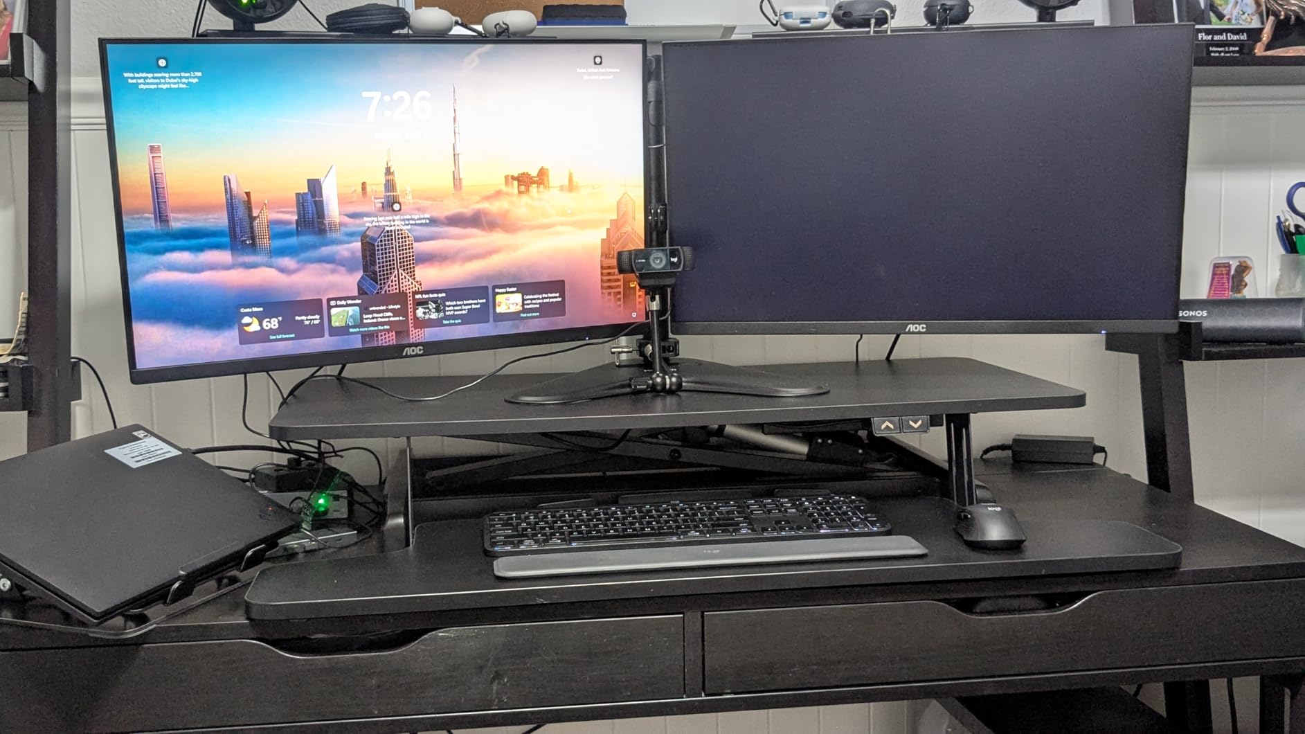 VIVO 42 inch Electric Motor Desk Converter, Height Adjustable Riser, Sit to Stand Dual Monitor and Laptop Workstation with Wide Keyboard Tray, Black, DESK-VE42B customer photo 1