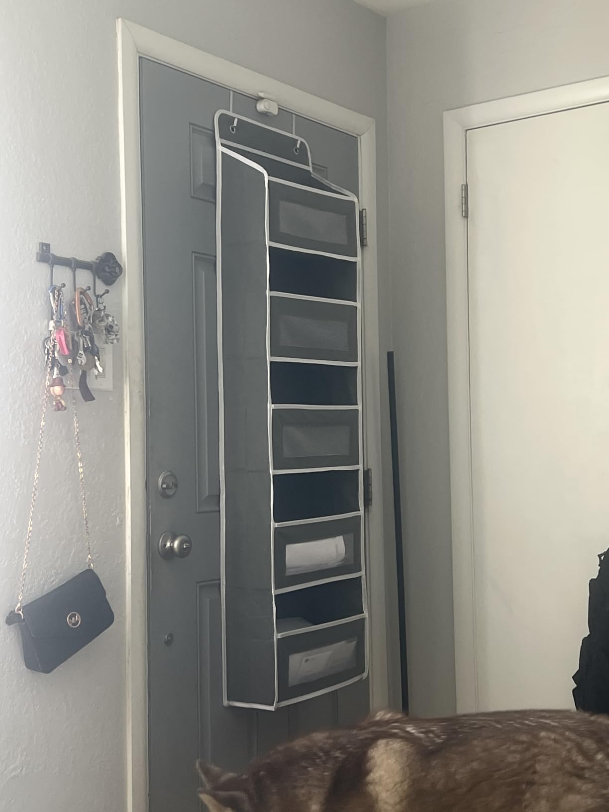 JARLINK Over The Door Organizer Storage, 5 Shelf Hanging Door Organizer with 5 Large Capacity Pockets, Anti Tilt 44 lb Load Behind Door Storage for Bedroom, Bathroom, Pantry, Nursery, (Grey) customer photo 1