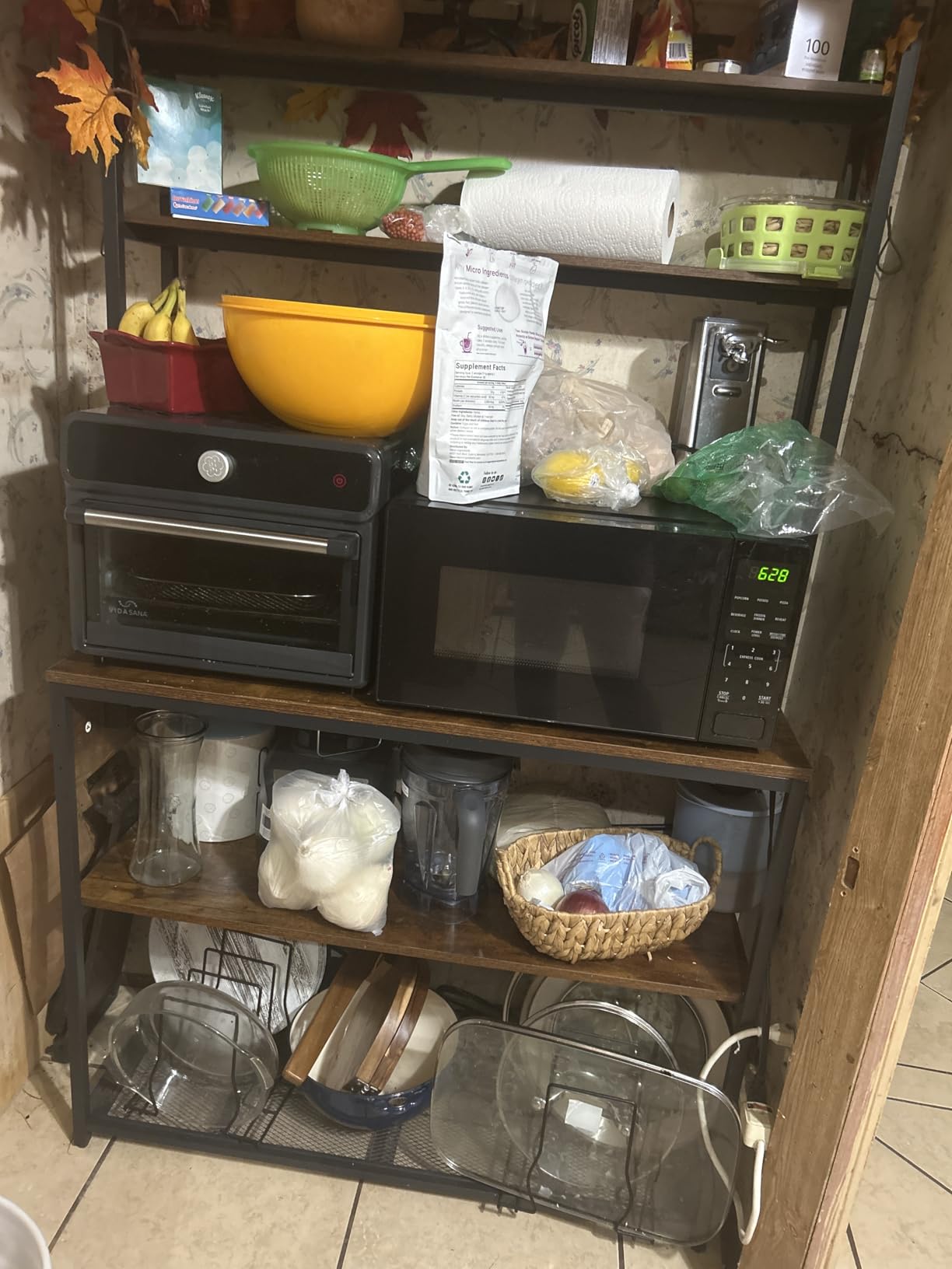 Denkee Large Bakers Rack with Power Outlets, 38 Inch Microwave Stand with Storage, 5-Tier Coffee Bar Stand, Industrial Kitchen Shelf Rack, Rustic Brown customer photo 2