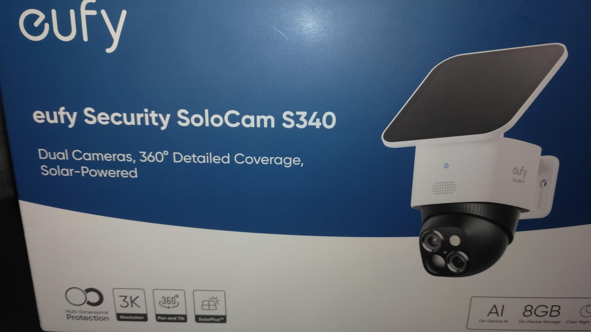 Eufy Security SoloCam S340 - Solar Security Camera with 360° Pan & Tilt, 3K Dual-Camera, 8x Zoom customer photo 1