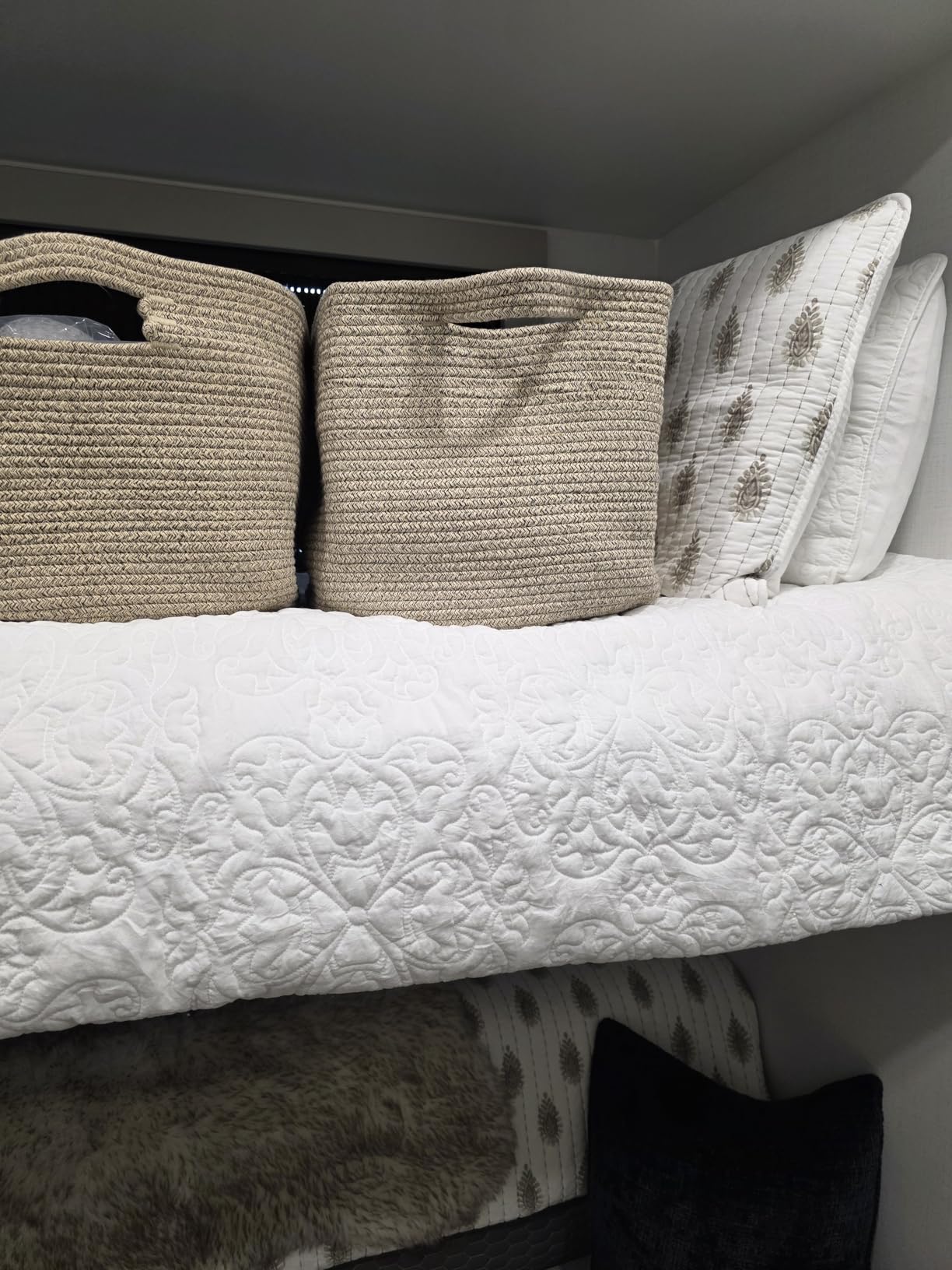 OIAHOMY 75L Large Woven Cotton Rope Storage Basket with Handle for Organizing Blanket and Toys for Living Room, Nursery, Brown Variegated 22x17x12 customer photo 2