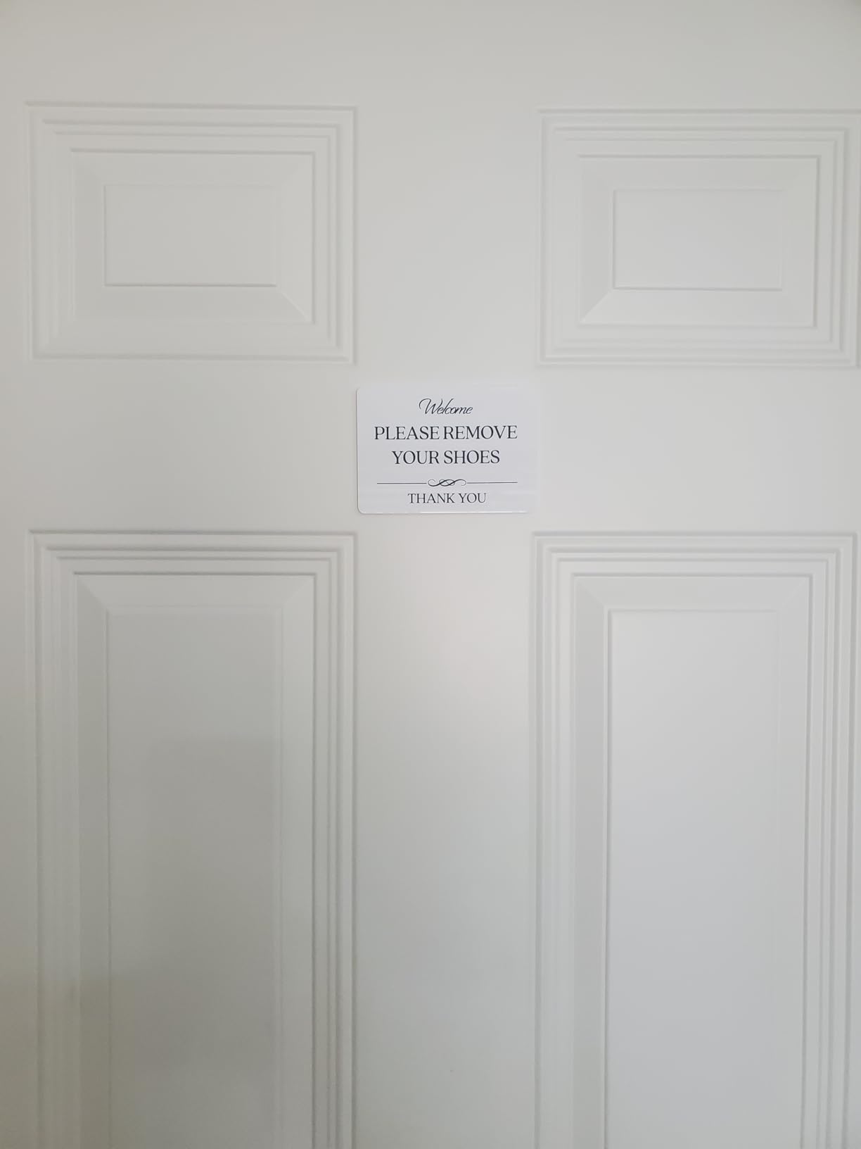 Please Remove Your Shoes Sign (White Acrylic 5 x 3.5 in) - Take Your Shoes Off Sign - Airbnb Essentials for Hosts - Vrbo Essentials for Hosts - Airbnb, Vrbo and Short-Term Rental Signs customer photo 1