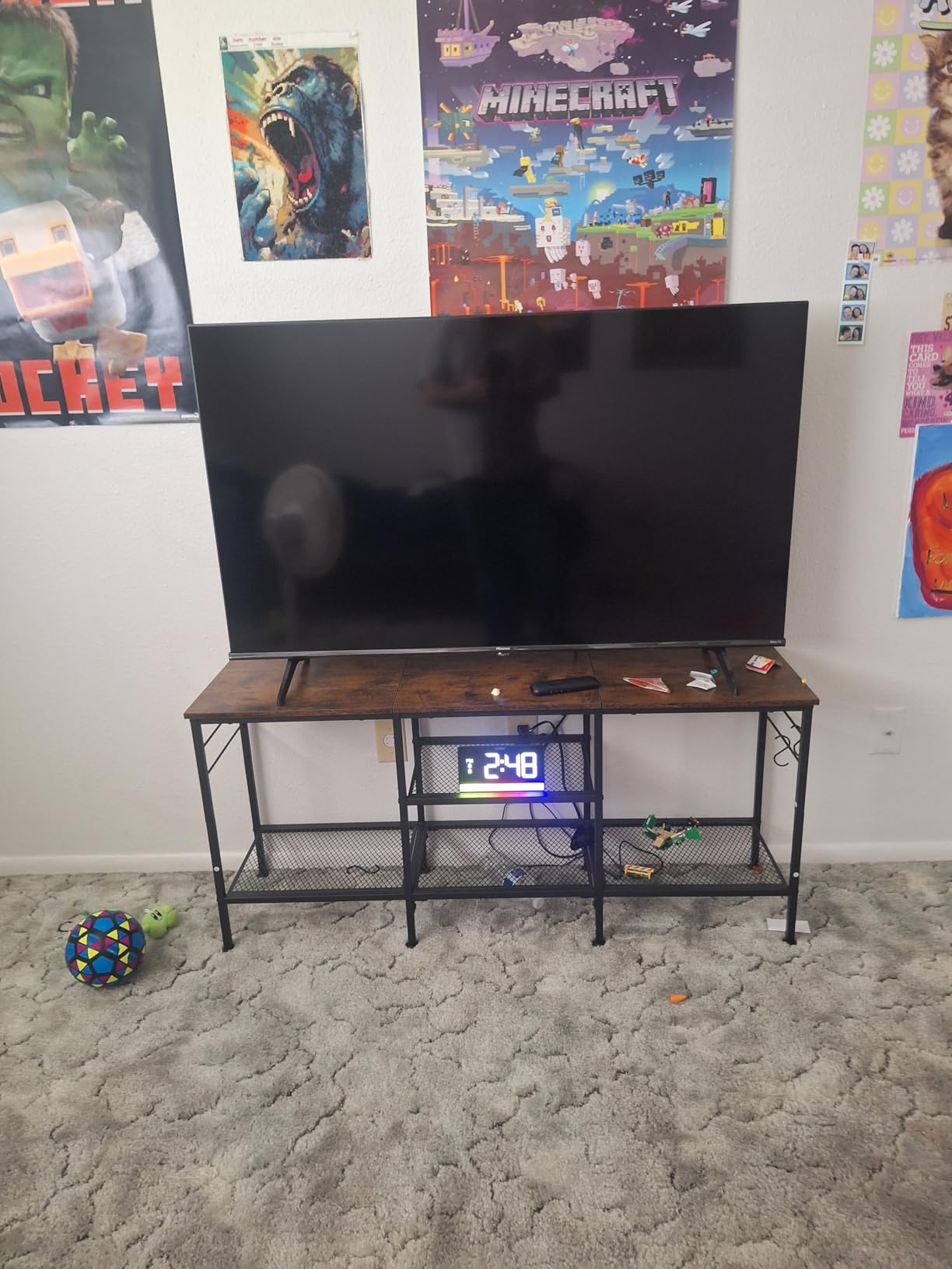 Furologee TV Stand for TVs up to 55 Inch, Entertainment Center with Open Storage Shelves, Media Console Table with Soundbar Shelf for Living Room, Bedroom, Rustic Brown customer photo 1