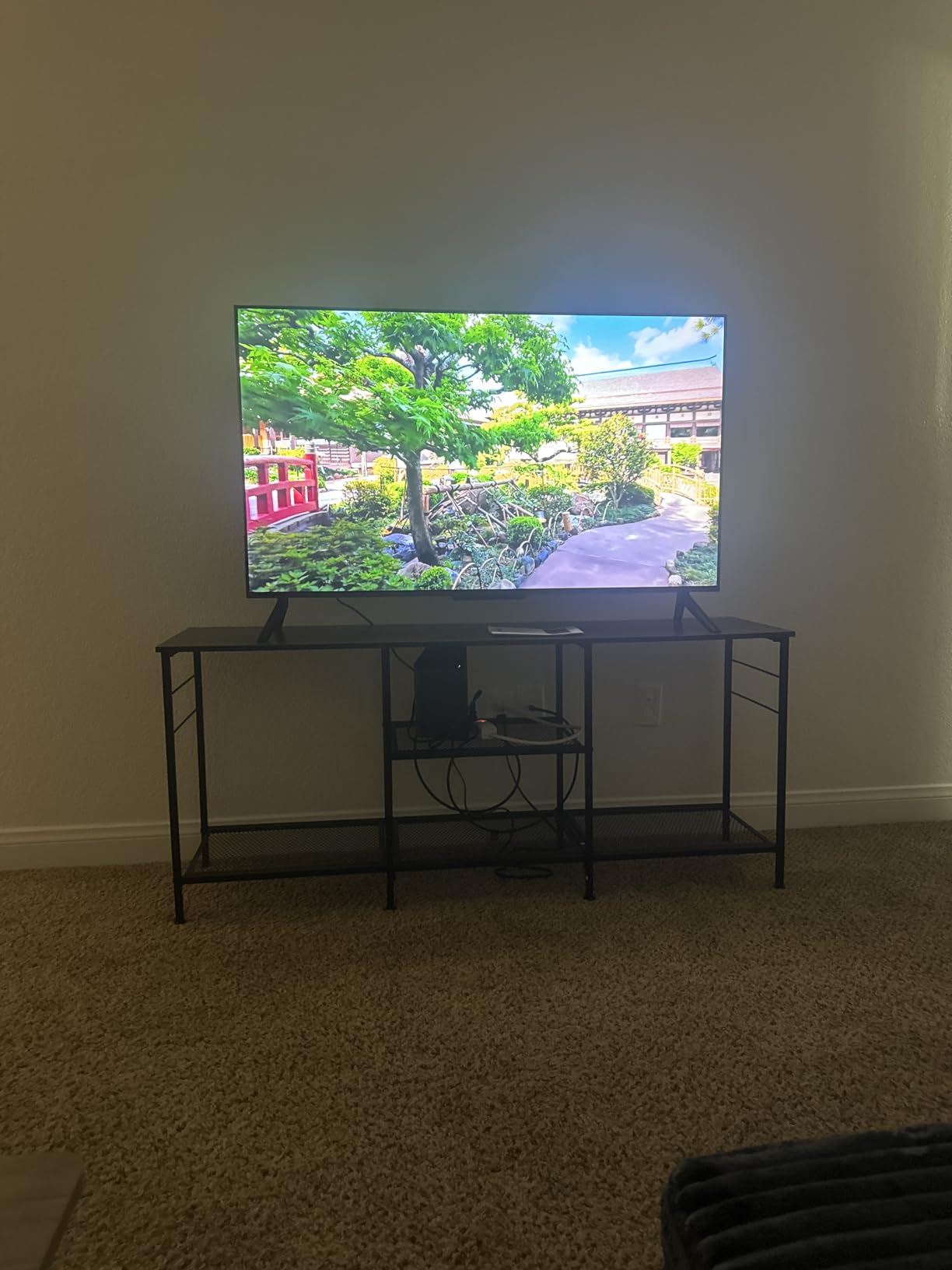 Furologee TV Stand for TVs up to 55 Inch, Entertainment Center with Open Storage Shelves, Media Console Table with Soundbar Shelf for Living Room, Bedroom, Rustic Brown customer photo 2