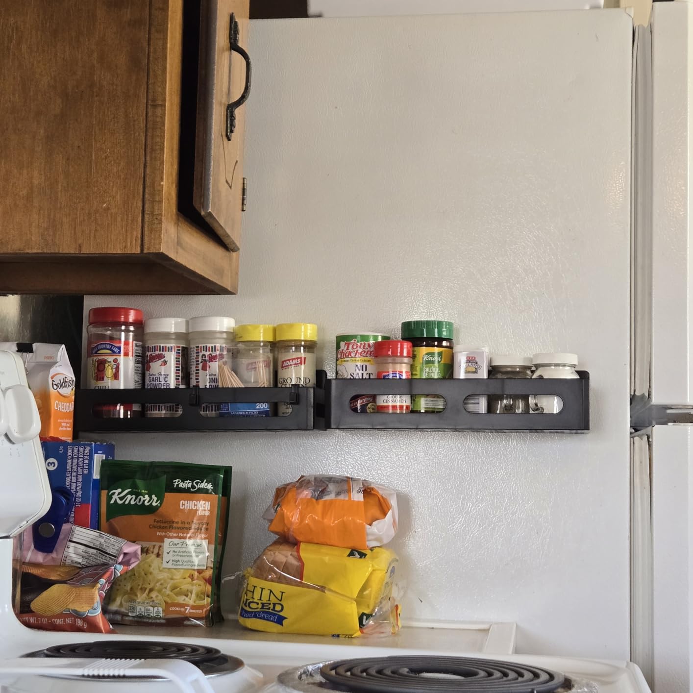 4 Pack Strong Magnetic Spice Rack for Refrigerator, Multipurpose Magnetic Shelf for Fridge with 4 Hooks for kitchen and Bathroom Organization, Black customer photo 2