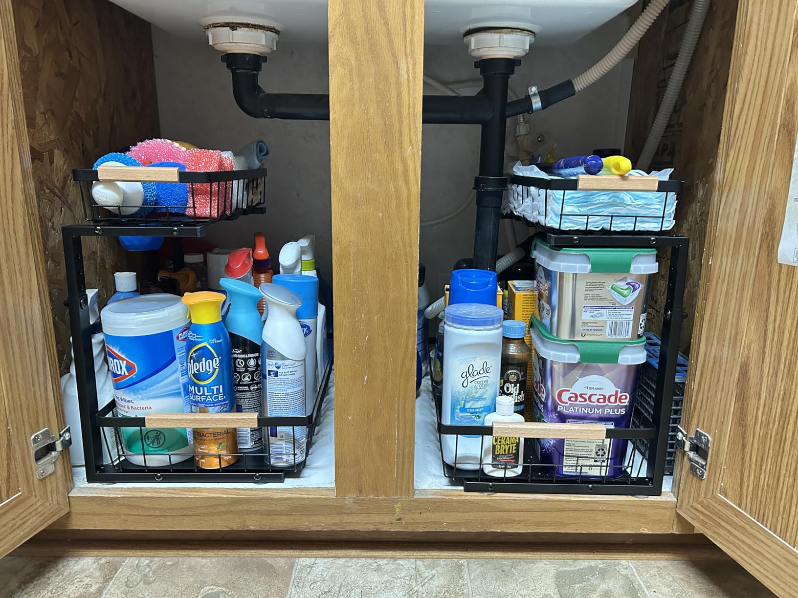 Kitstorack Under Sink Organizer, 2 Tier Under the Sink Storage, Slide out Pull out Cabinet Organizer Shelf, Metal Sliding Drawer for Kitchen Bathroom Pantry Closet Organization Rack, Black, 2 Pack customer photo 1