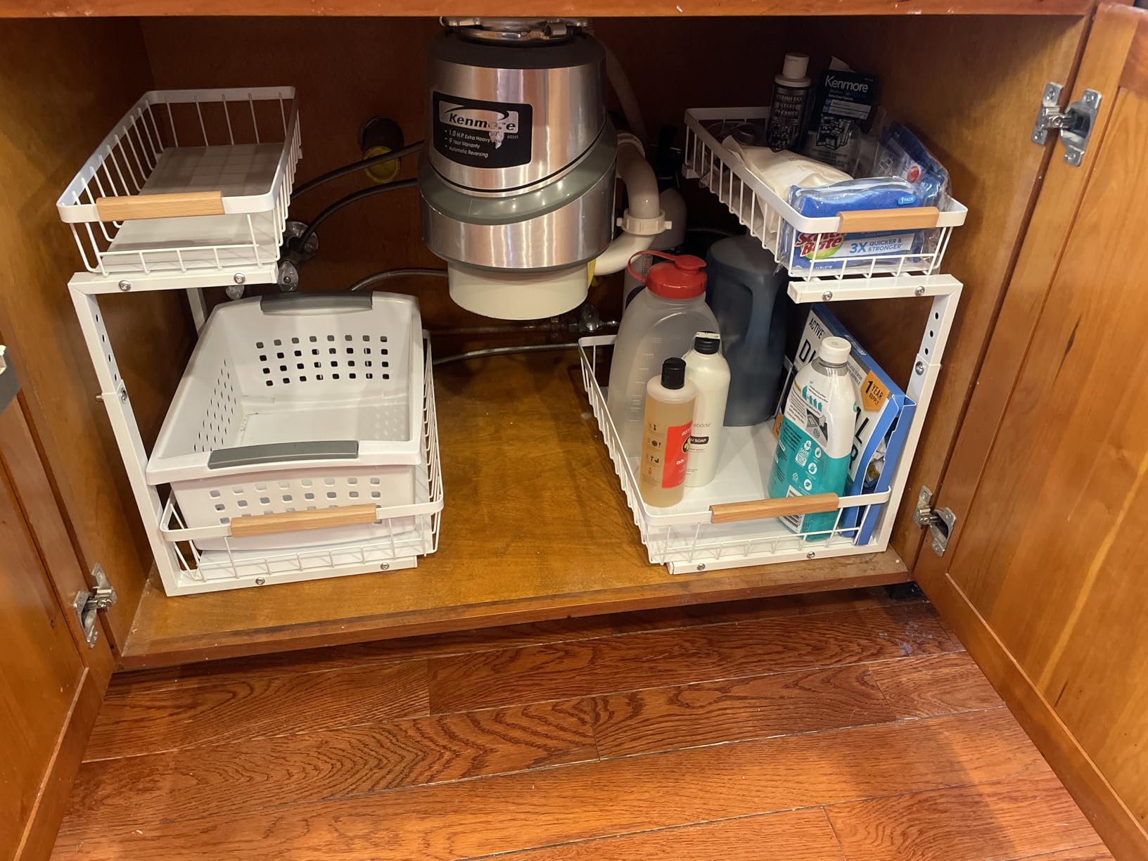 Kitstorack Under Sink Organizer, 2 Tier Under the Sink Storage, Slide out Pull out Cabinet Organizer Shelf, Metal Sliding Drawer for Kitchen Bathroom Pantry Closet Organization Rack, Black, 2 Pack customer photo 2