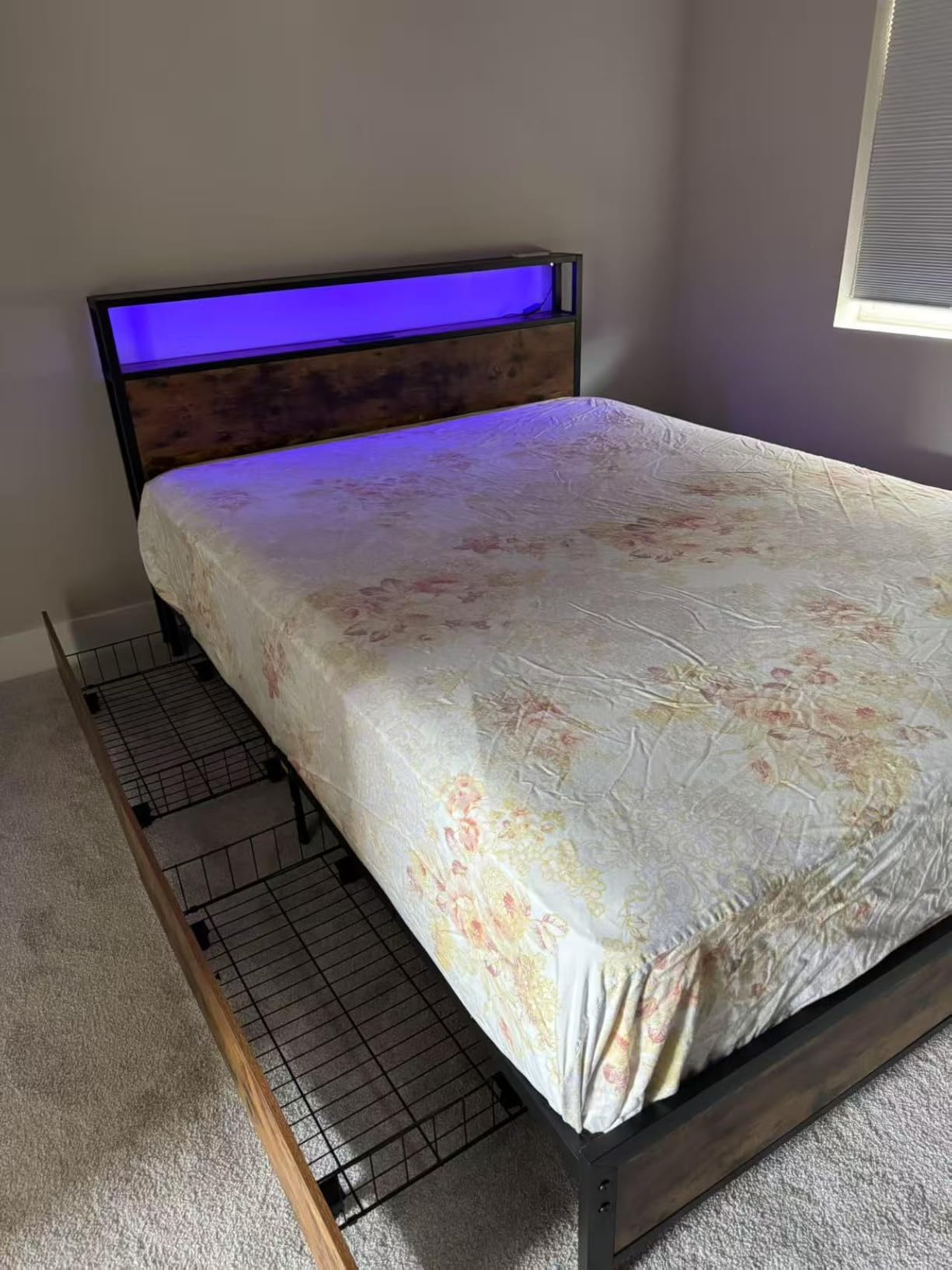Lifezone Queen Bed Frame with 2-Tier Storage Headboard, Metal Platform Bed Frame with 4 Storage Drawers, Built in Charging Station & LED, Noise-Free/Metal Support/No Box Spring Needed, Vintage Brown customer photo 1