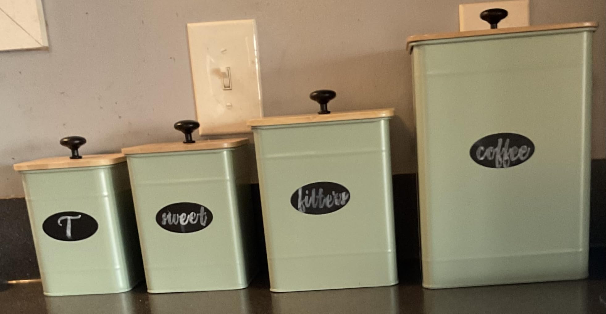 Kitchen Canisters for Countertop Set of 4 with Customizable Chalkboard Labels & Marker Pen - Big Iron Kitchen Canisters with Airtight Lids - Black Canister Set - Flour and Sugar Containers Farmhouse customer photo 1