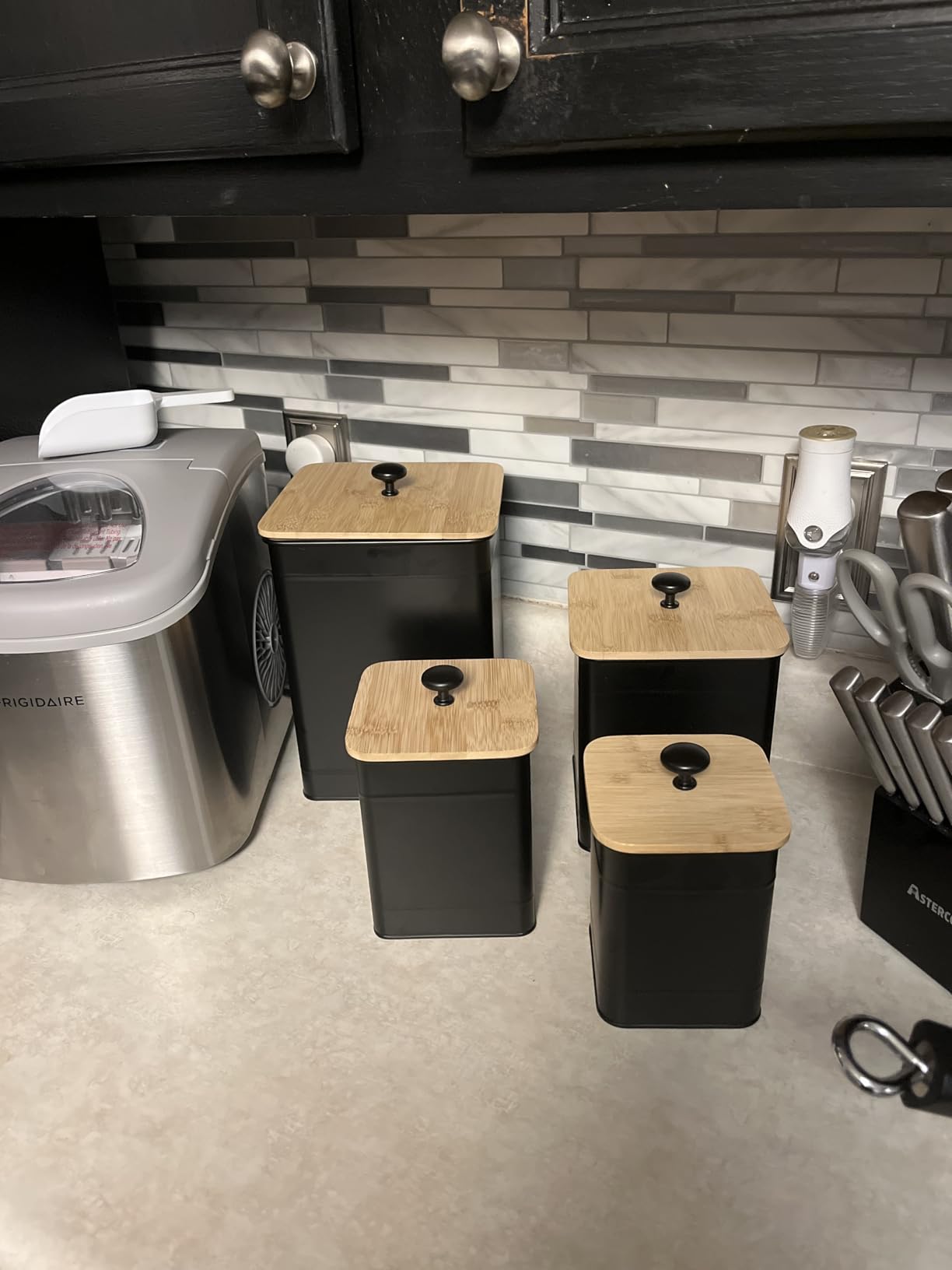 Kitchen Canisters for Countertop Set of 4 with Customizable Chalkboard Labels & Marker Pen - Big Iron Kitchen Canisters with Airtight Lids - Black Canister Set - Flour and Sugar Containers Farmhouse customer photo 2