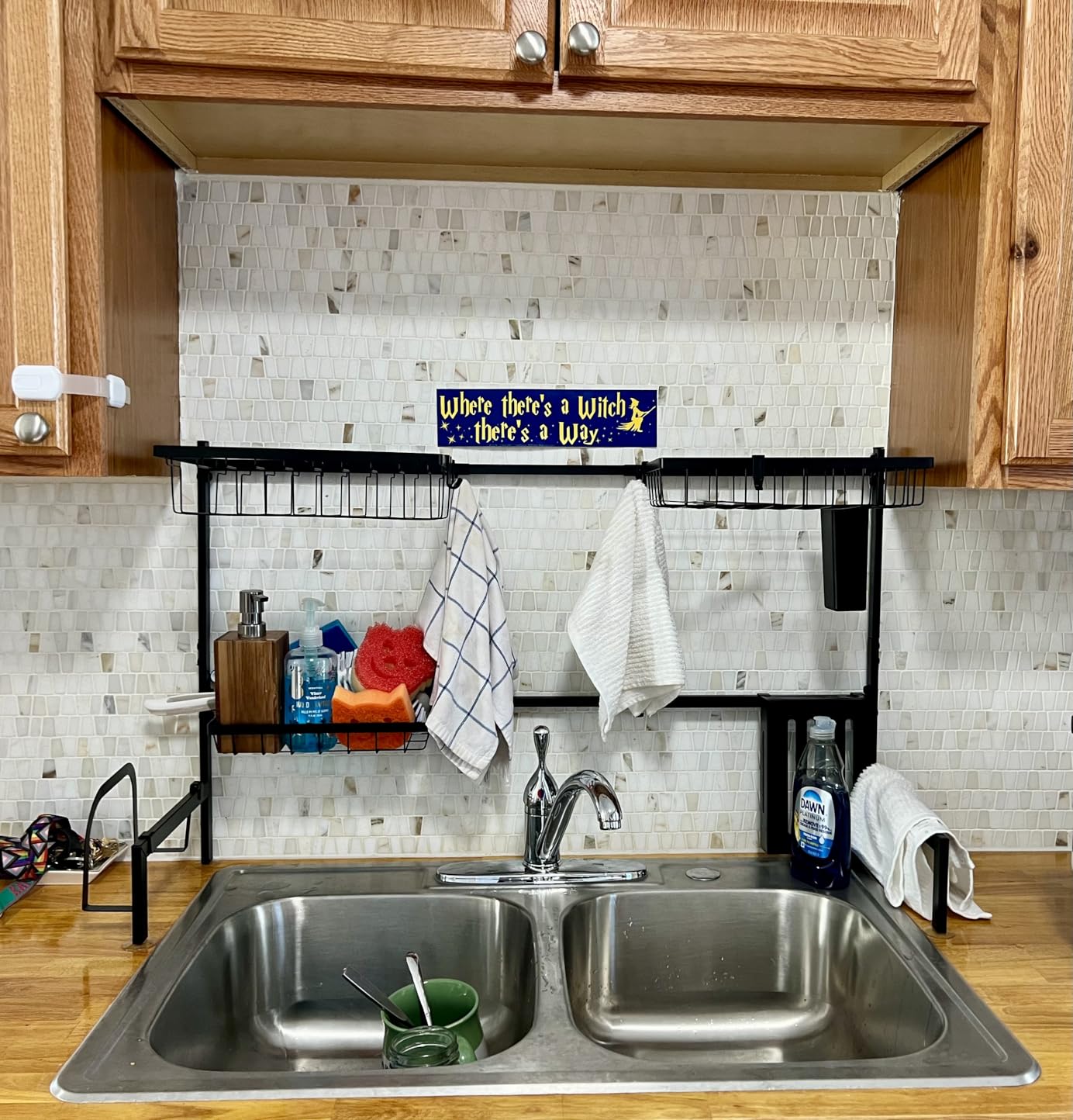 Over The Sink Dish Drying Rack - Adjustable 2 Tier Large Capacity Stainless Steel Drainer with Cutlery & Utensil Holders, Kitchen Storage & Organization, 30