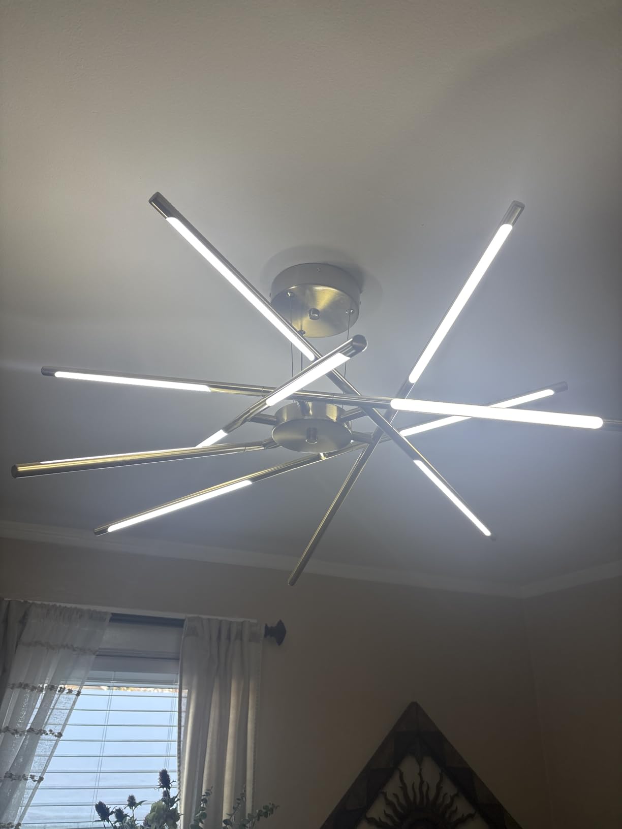 Modern Gold Chandelier, 12-Light LED Linear Pendant Light Fixture, Dimmable Gold Chandeliers for Dining Room, Living Room, Bedroom, Kitchen Island customer photo 1