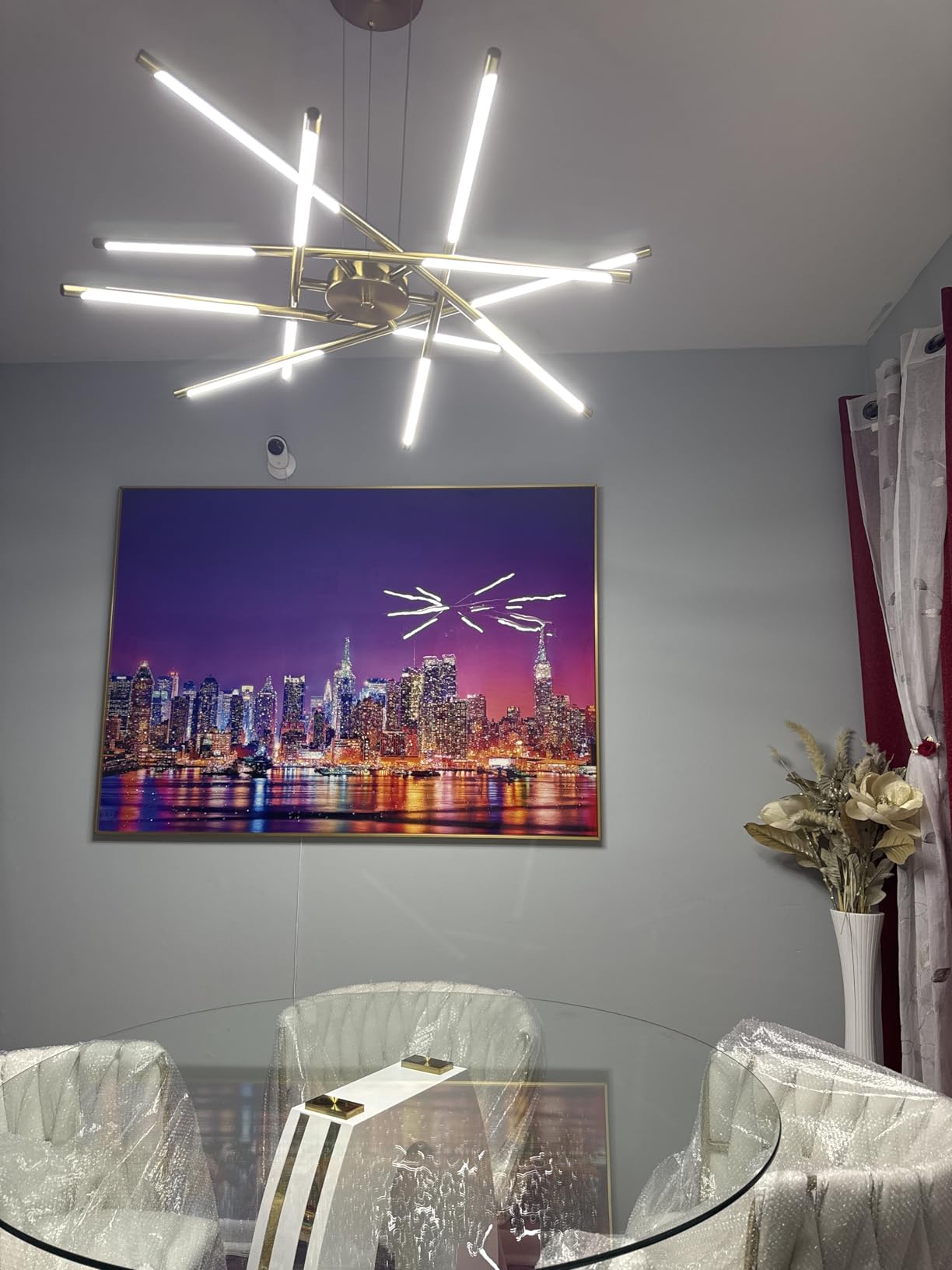 Modern Gold Chandelier, 12-Light LED Linear Pendant Light Fixture, Dimmable Gold Chandeliers for Dining Room, Living Room, Bedroom, Kitchen Island customer photo 2