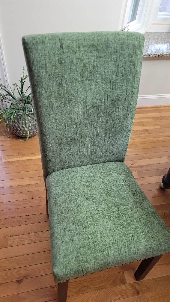 COLAMY Upholstered Parsons Dining Chairs Set of 2, Fabric Dining Room Kitchen Side Chair with Nailhead Trim and Wood Legs - Grey/White Flower customer photo 2