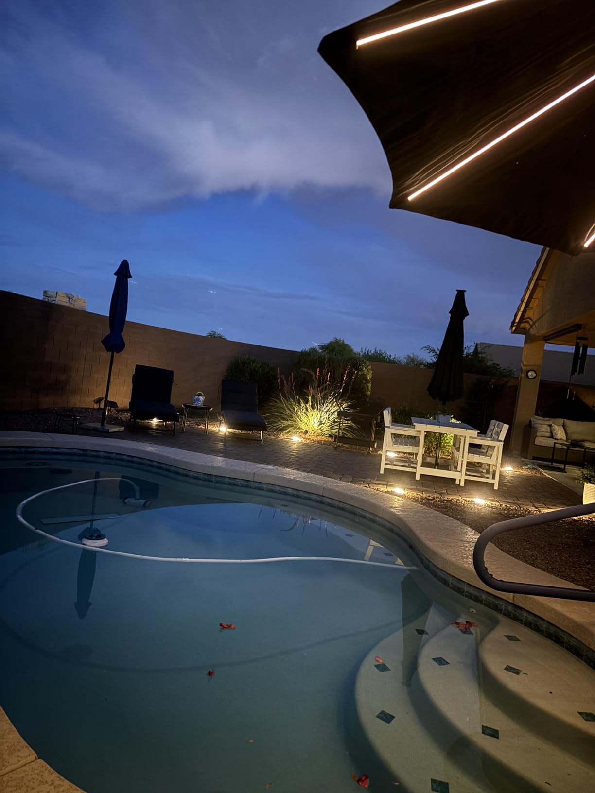 SERWALL 7-Piece Patio Dining Table Sets, Outdoor HDPE Dining Furniture Set with Umbrella Hole Cut-Out Table and 6 Chairs, Blue customer photo 1