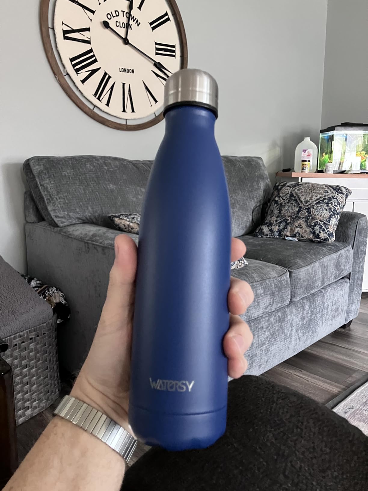WATERSY Stainless Steel water bottles,17oz/500ml Insulated Water Bottles,Deep Blue metal water bottle Keeps Drink Cold and Hot,BPA Free kids water bottles for School,Gym,Travel,Sports customer photo 1