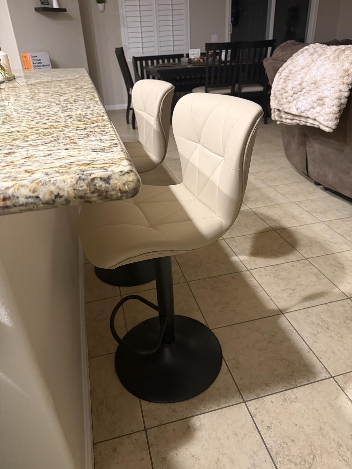 Nalupatio Modern Bar Stools Set of 2, Adjustable Faux Leather Upholstered Swivel Bar Stools, Counter Height Bar Chairs with Back for Kitchen Island, Black customer photo 2