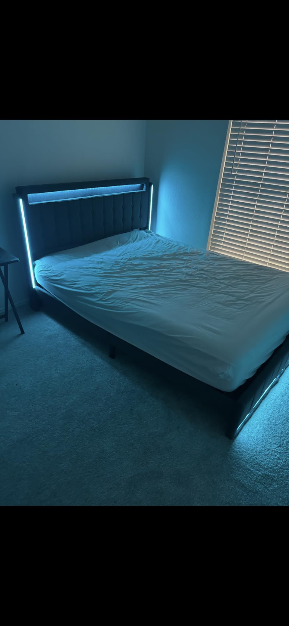 King Size Bed Frame and Adjustable Headboard, Light up King Size Platform Bed Frame with Type-C & USB Charging Station, LED Upholstered Metal Bed Frame King Size, No Box Spring Needed, Dark Grey customer photo 1
