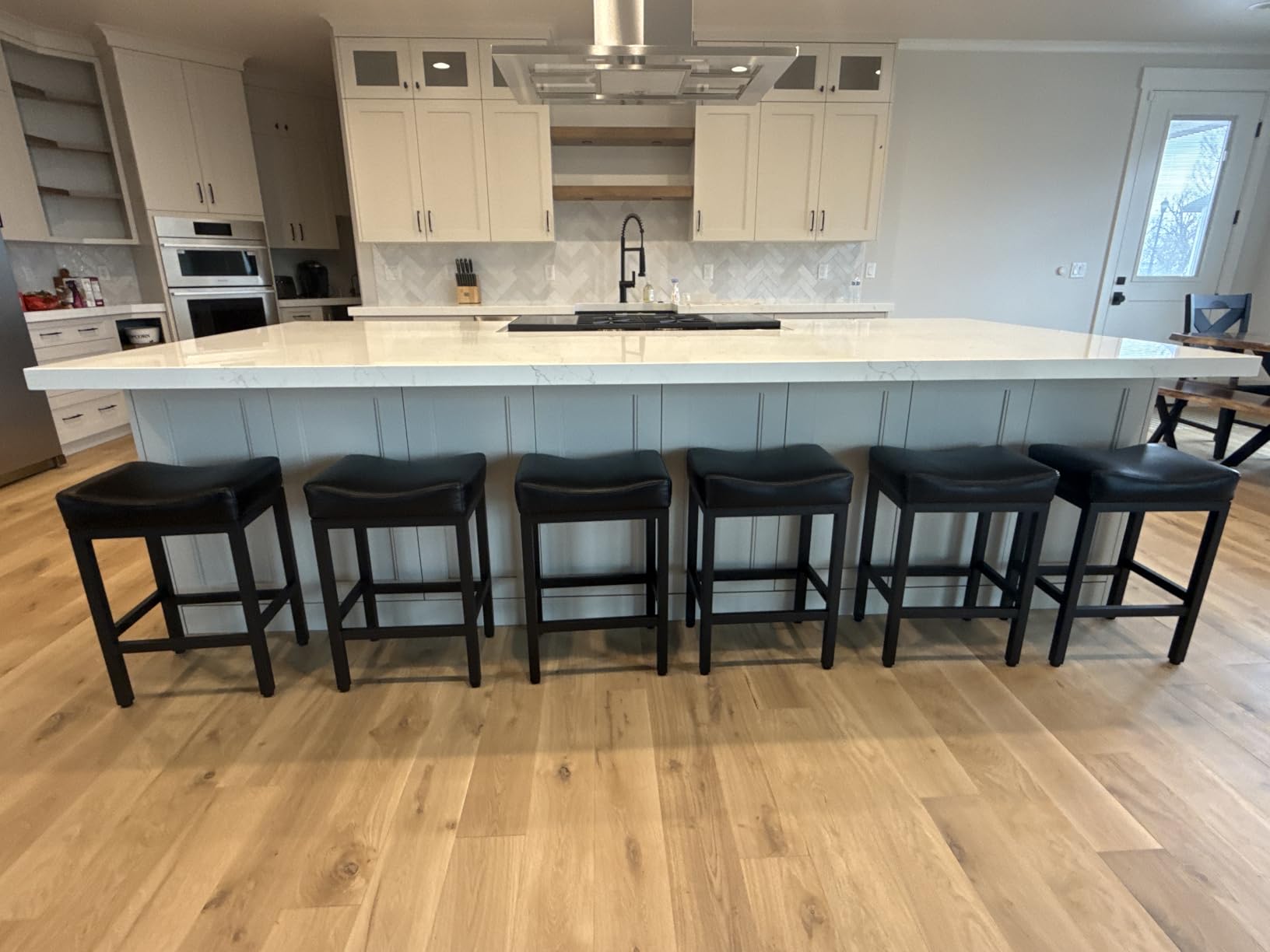 Counter Height Bar Stools Set of 2, 24 Inch Barstools for Kitchen Island Counter, Bonded Leather Kitchen Stools with Thick Saddle Seats & Heavy Duty Metal Base, Easy Assembly, All Black customer photo 1