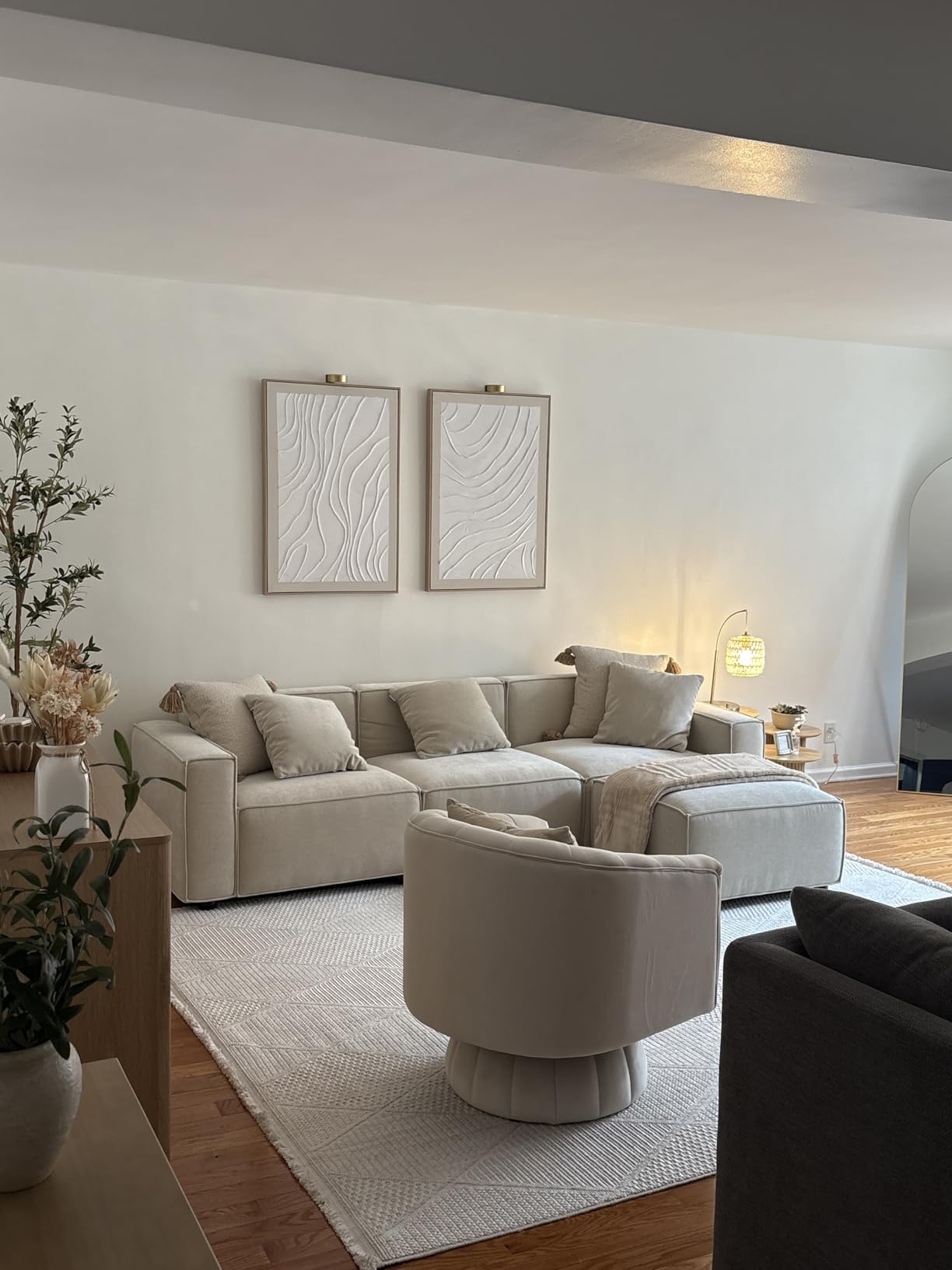 Acanva Luxury Modular Sectional Living Room Sofa Set, Modern Minimalist Style Couch with Ottoman and Chaise, L-Shape, Linen-Like Cream customer photo 1