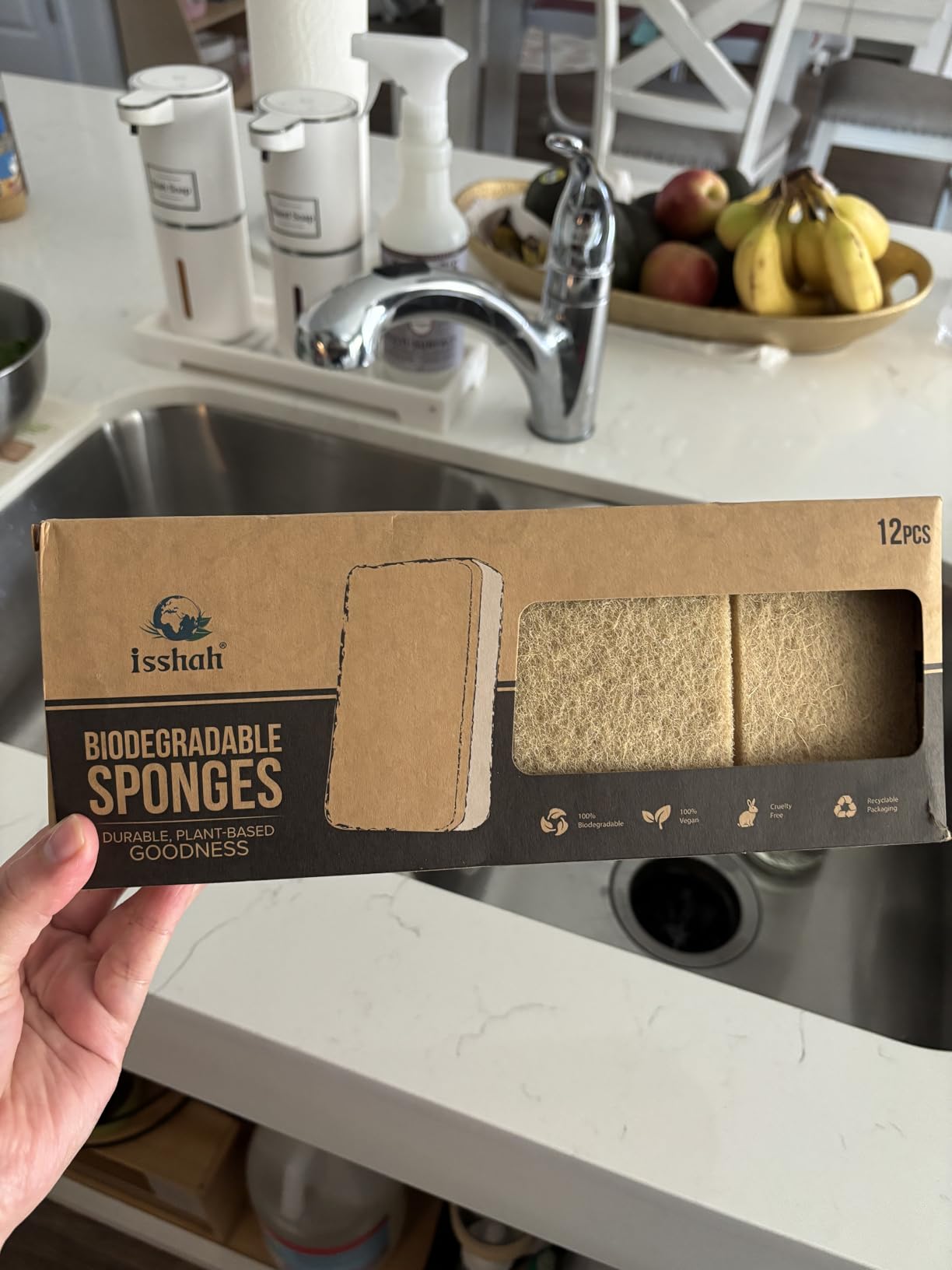 Isshah Plant-Based Kitchen Sponges - FSC Certified and PETA Approved, Natural, Eco-Friendly, Biodegradable Sisal Hemp Sponges for Dishes, Cleaning Sponge for Kitchen, Bathroom, Household - 12 Count customer photo 2