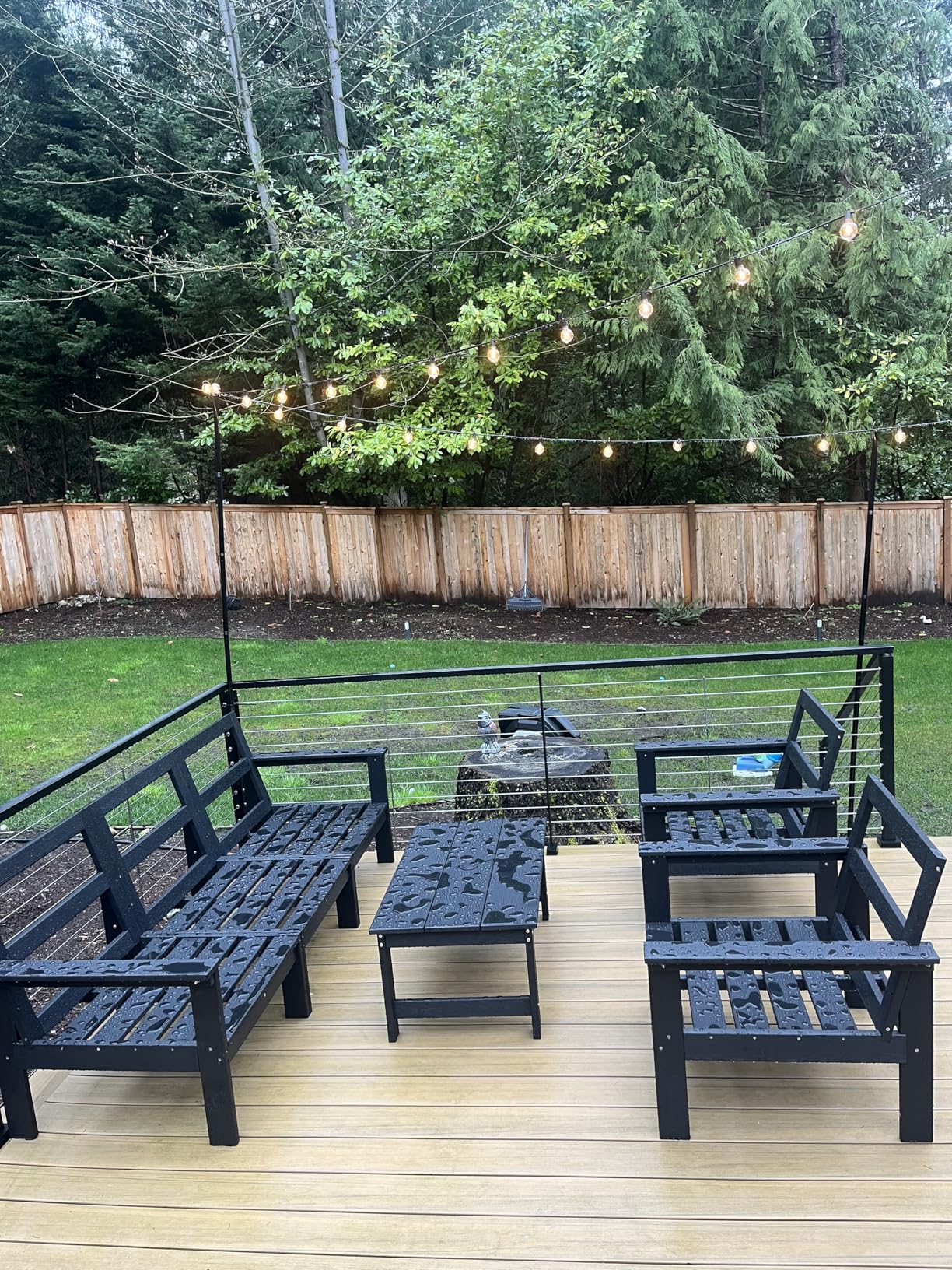 SERWALL HDPE Patio Furniture Set, 7-piece Outdoor Sectional Sofa Set, All Weather Outdoor Couch Set for Deck, Lawn, Grey Frame with Khaki Cushion customer photo 2