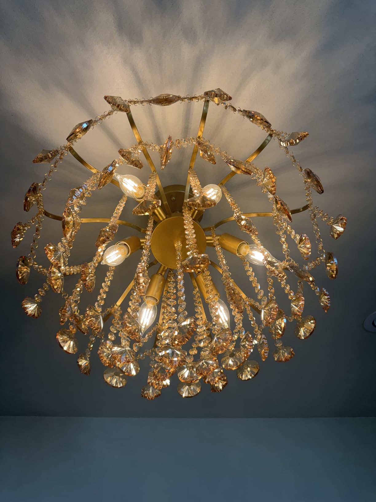 Q&S Modern Gold Crystal Chandelier Amber Crystal Pendant Light 6 Lights for Bedroom Dining Room Entryway customer photo 1