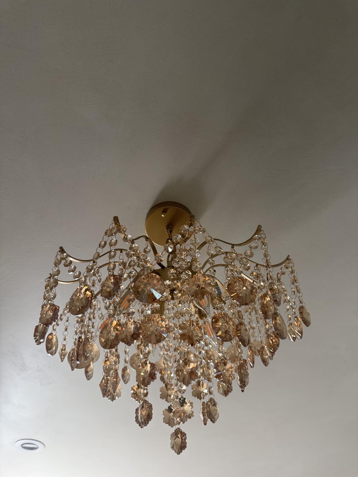 Q&S Modern Gold Crystal Chandelier Amber Crystal Pendant Light 6 Lights for Bedroom Dining Room Entryway customer photo 2