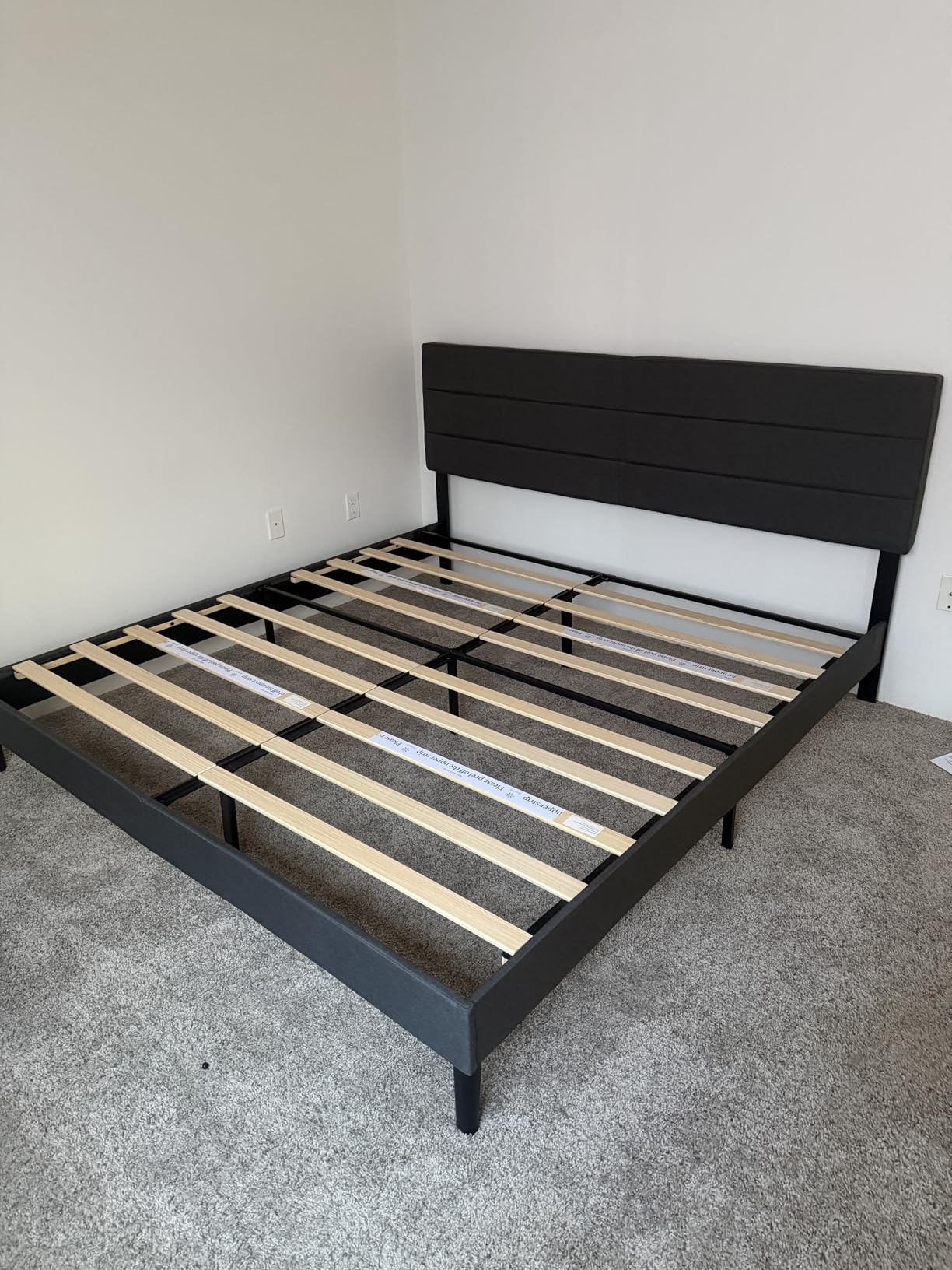 Zinus Queen Piper Upholstered Platform Bed with Horizontal Paneled Headboard, Wooden Slat Support, No Box Spring Needed, Easy Assembly, Eco Friendly Packaging, Dark Grey customer photo 1