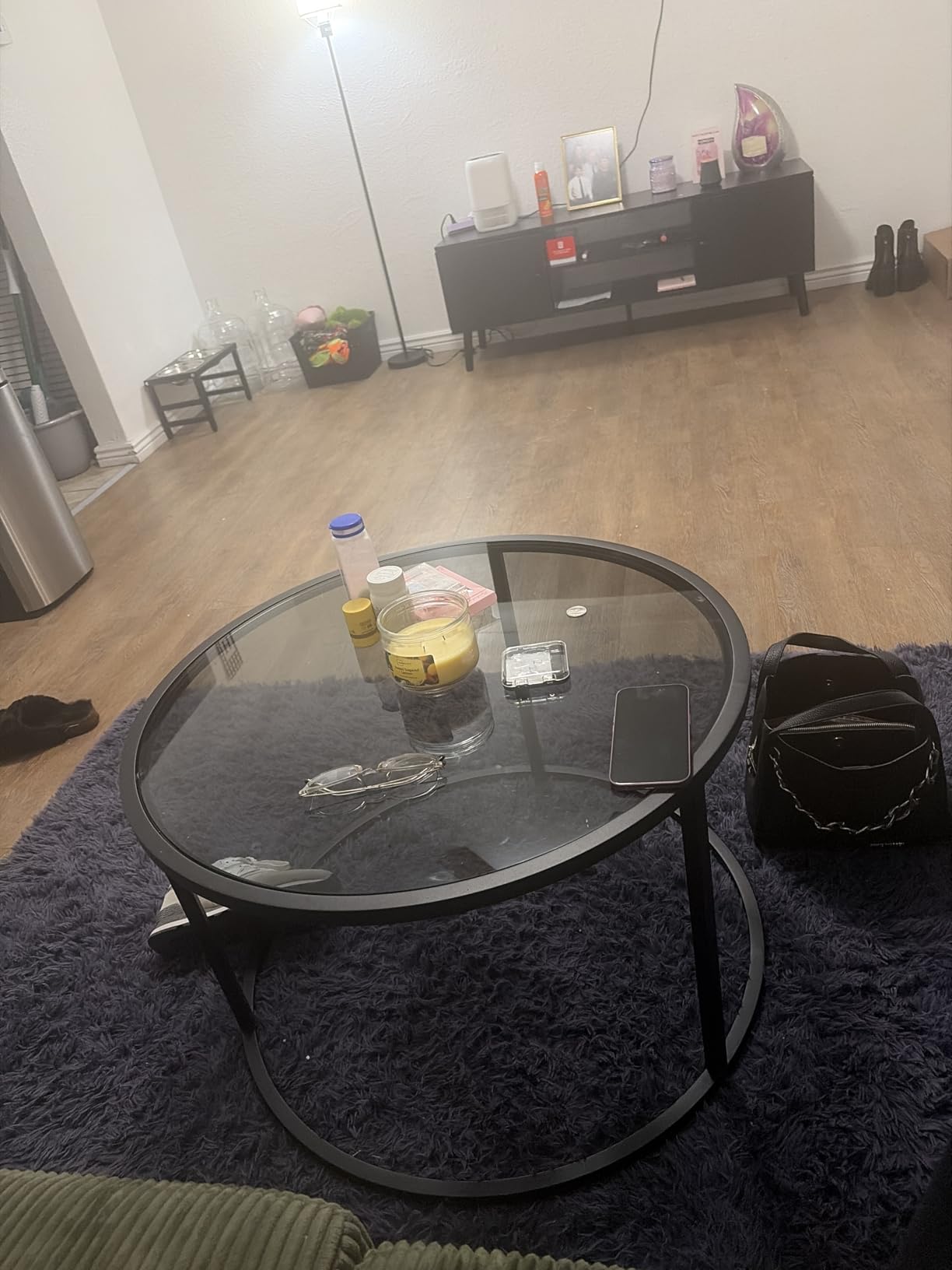 SAYGOER Round Glass Coffee Table 2 Tier Coffee Tables with Storage Shelf for Large or Small Space Modern Simple Center Table with Gold Frame for Living Room Home Office, Easy Assembly customer photo 2