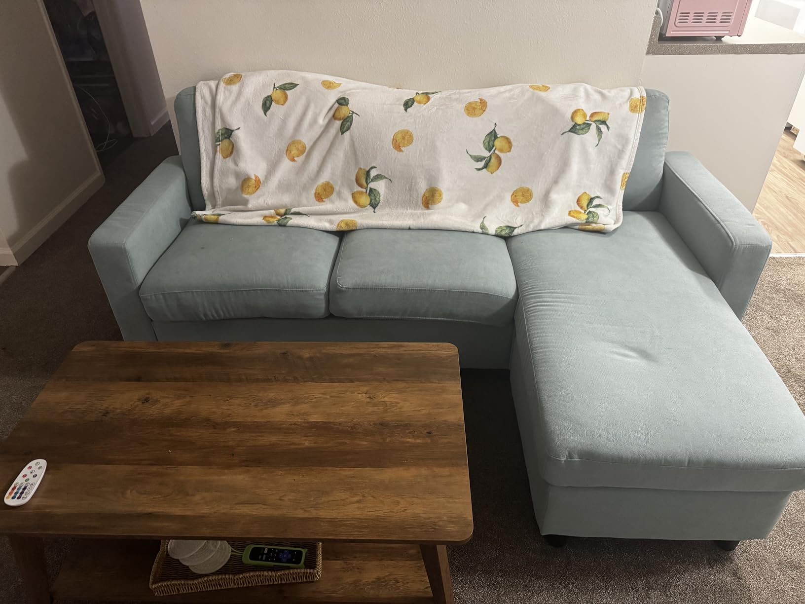 Best Choice Products Upholstered Sectional Sofa for Home, Apartment, Dorm, Bonus Room, Compact Spaces w/Chaise Lounge, 3-Seat, L-Shape Design, Reversible Ottoman Bench, 680lb Capacity - Aqua customer photo 1