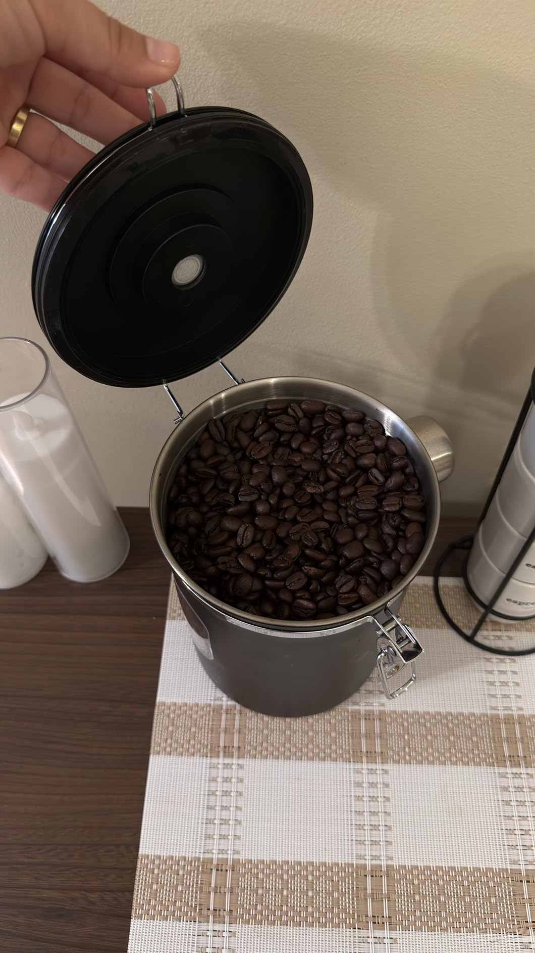 Veken Coffee Canister with Window, Airtight Stainless Steel Pantry Container, Home Kitchen Food Storage Organizers for Ground, Beans, Espresso, Rice, Tea, Sugar, Cereal, Decor, Bar Accessories, Gifts, 22OZ, Black customer photo 1