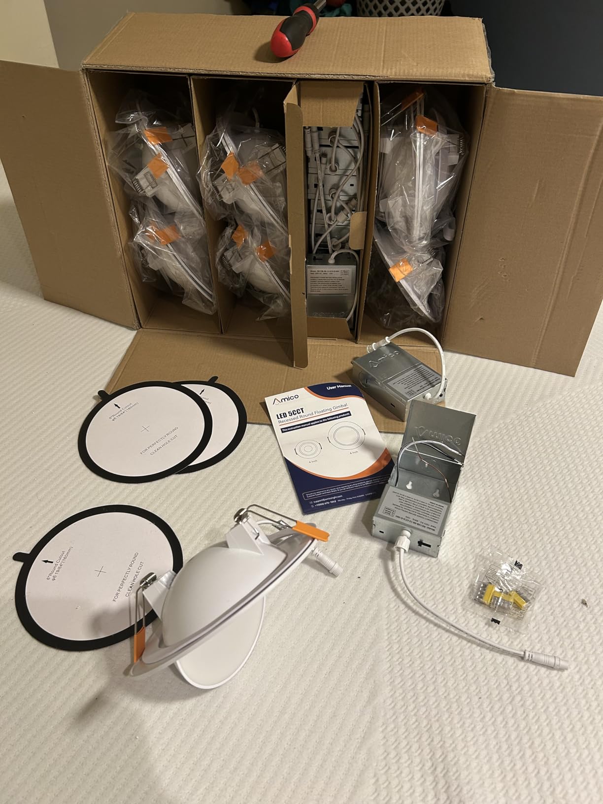 Amico 12 Pack 6 Inch 5CCT Gimbal LED Recessed Ceiling Light, 360°&90° Adjustable Eyeball Directional Can Lights, Dimmable Retrofit Wafer Downlight with Jbox, 12W 1200LM CRI90+, White, ETL&FCC customer photo 1