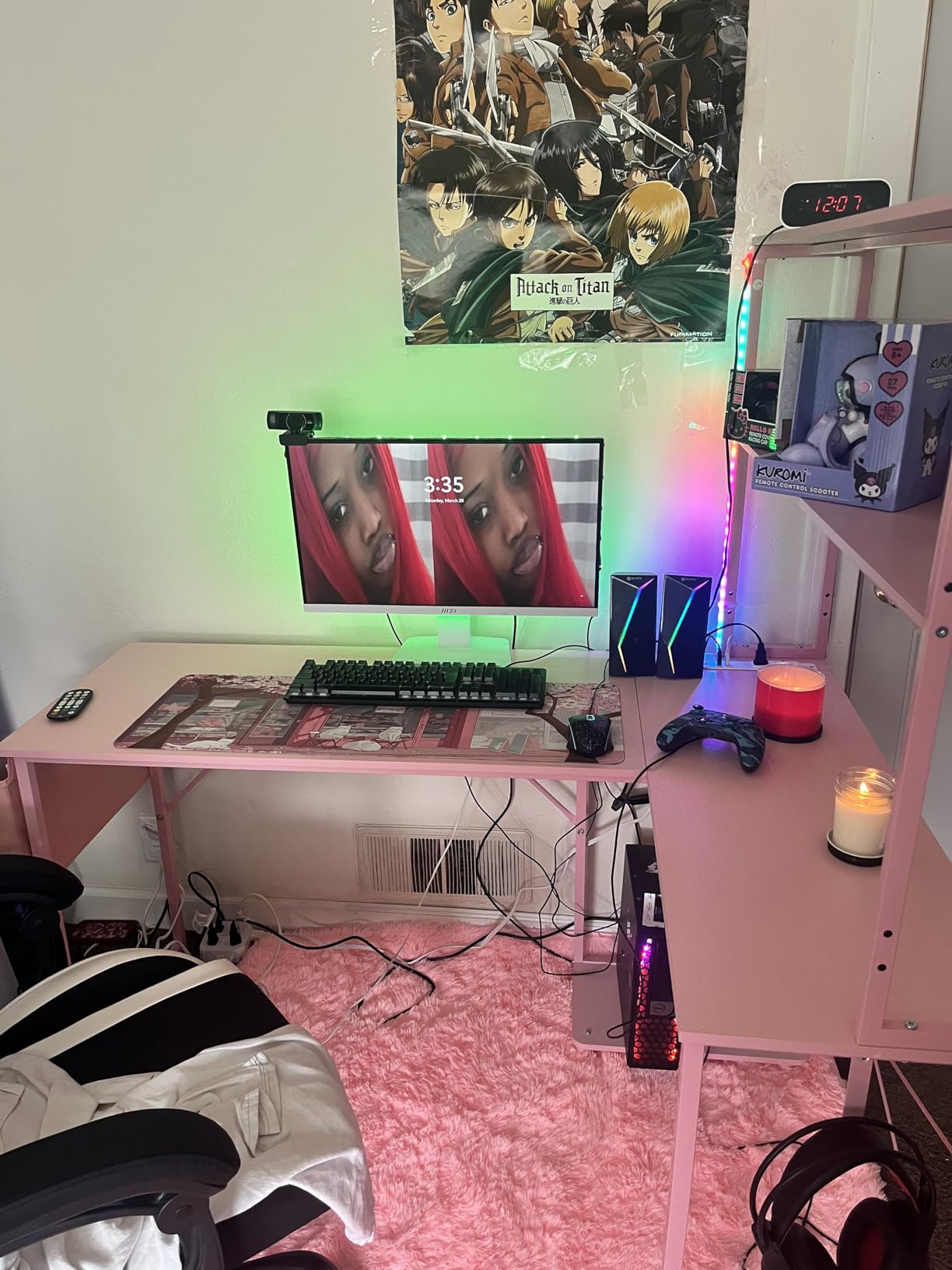 AODK L Shaped Desk Gaming Desk with LED Light & Power Outlet, 53 Inch Reversible L Shaped Computer Table with Shelf & Storage Bag & Hook for Home Office, Black customer photo 2