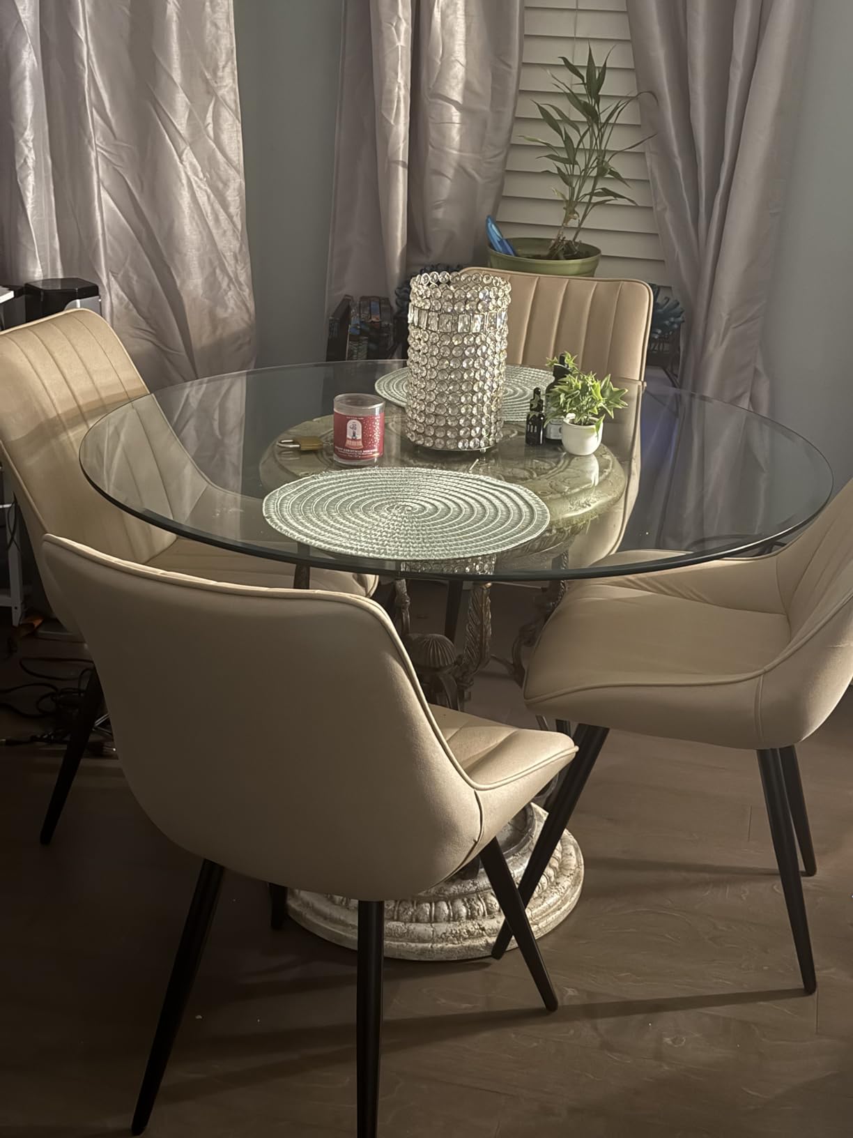 Nalupatio Modern Dining Chairs Set of 4, Comfy Dining Room Chairs with Thick Cushions, Upholstered Fabric Kitchen Side Chairs with Metal Legs, Brown customer photo 1
