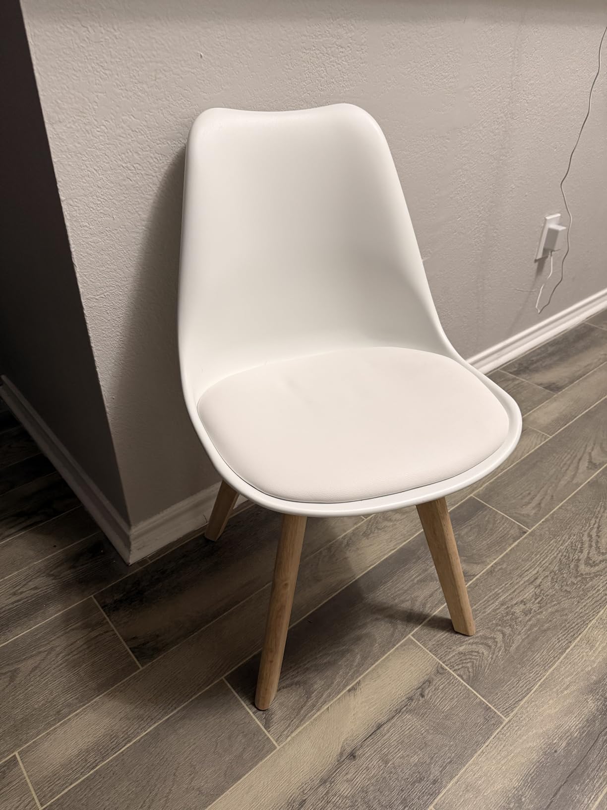 OLIXIS Set of 4 Dining Kitchen Mid-Century Modern Chairs with Wood Legs and PU Leather Cushion for Living Room Bedroom Outdoor Lounge, White customer photo 1