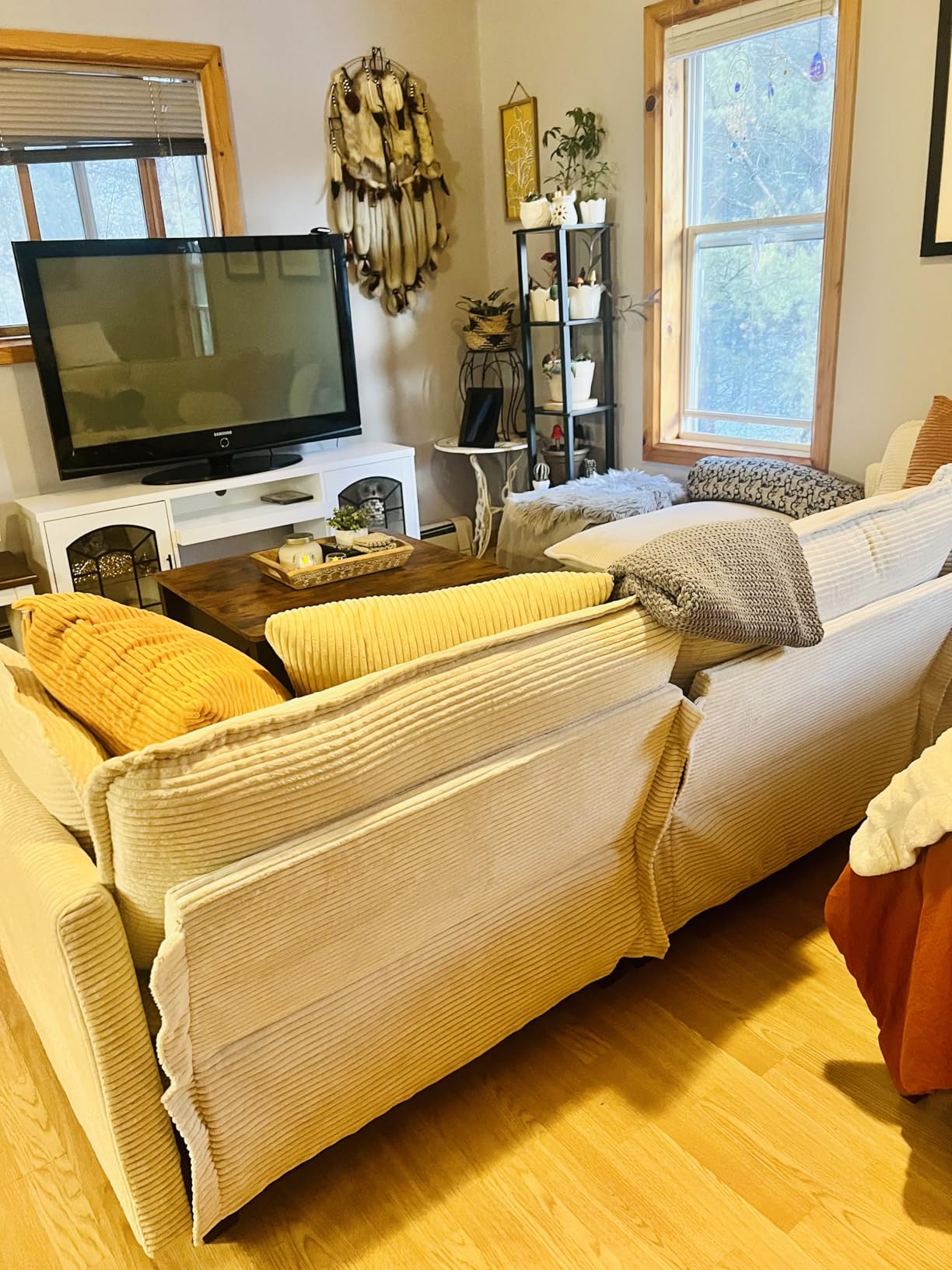 ROWHY Oversized Modular Sectional Sofa with Movable Ottoman, 112 Inch 4 Seat Modern Corduroy Sofa Set, Convertible L Shaped Couch for Living Room and Office, Beige customer photo 1