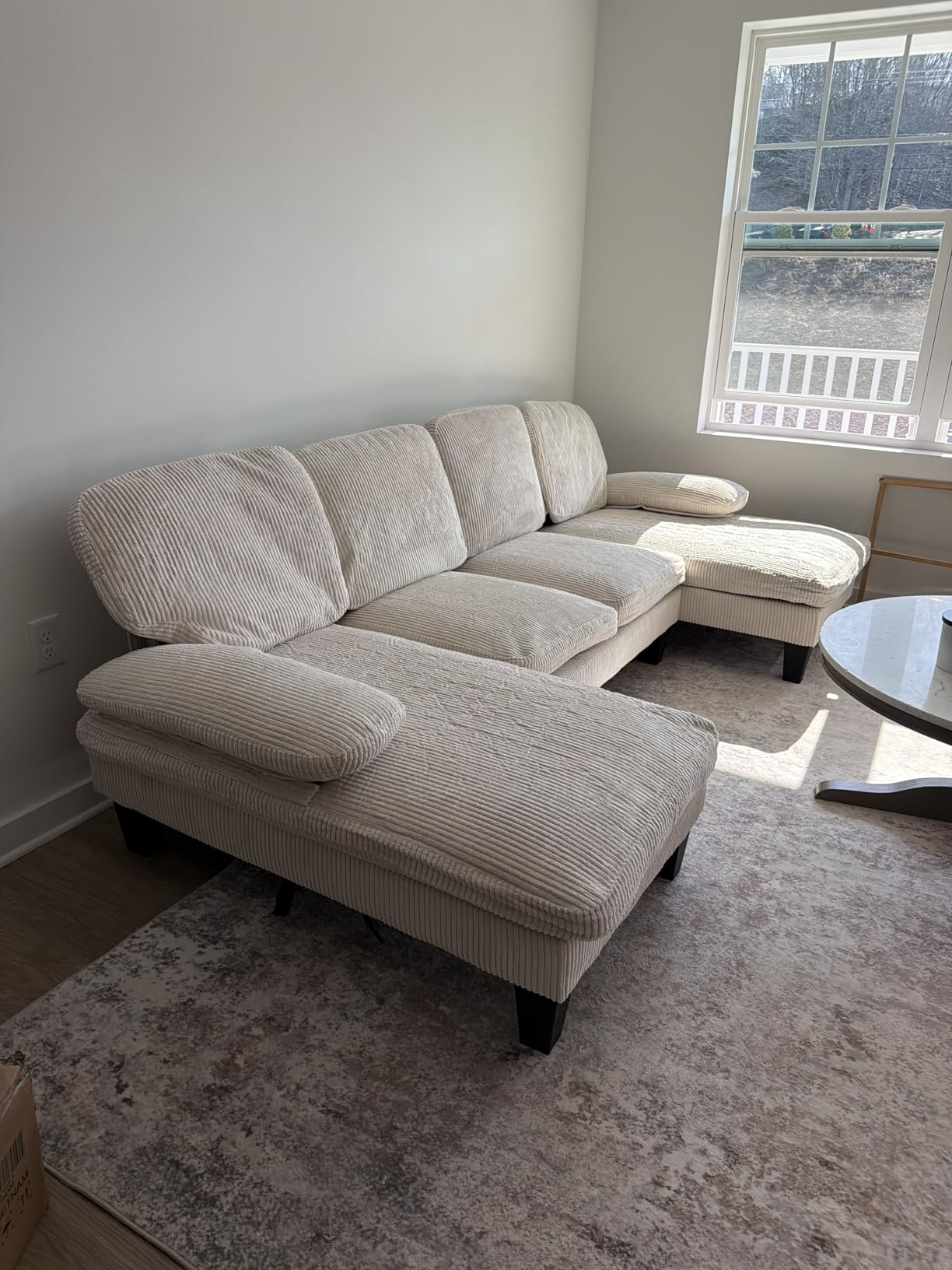 Furmax Sectional Couches for Living Room, U-Shaped Sofa Couch with Linen Fabric, 4 Seat Sofa Set with Double Chaise for Apartment (Fabric, Grey) customer photo 1