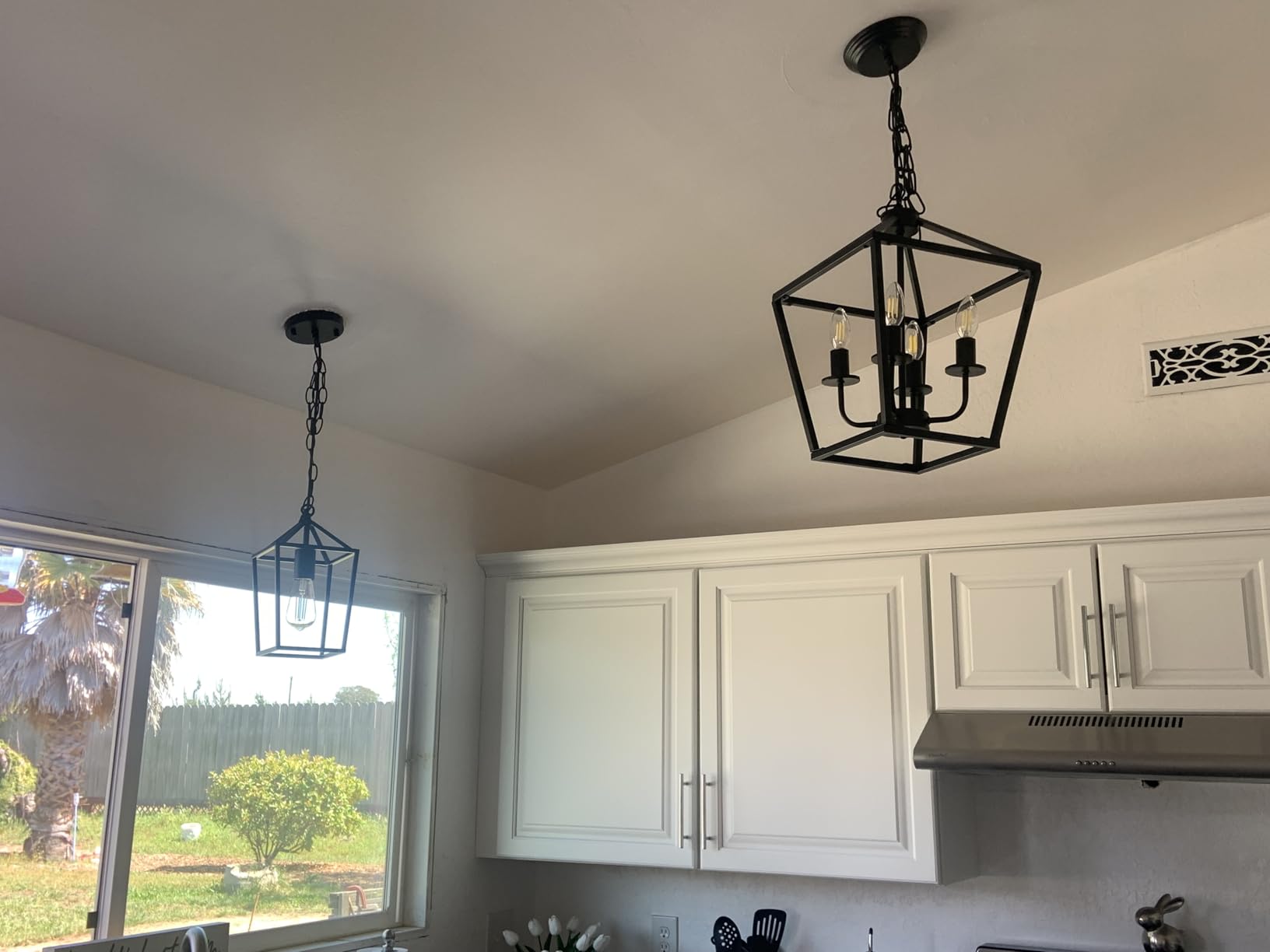 2-Pack Farmhouse Pendant Lights Kitchen Island, Black Pendant Light Fixtures Hanging Lamp for Dining Room, Modern Kitchen Pendant Lighting Over Island, Metal Cage Design customer photo 1